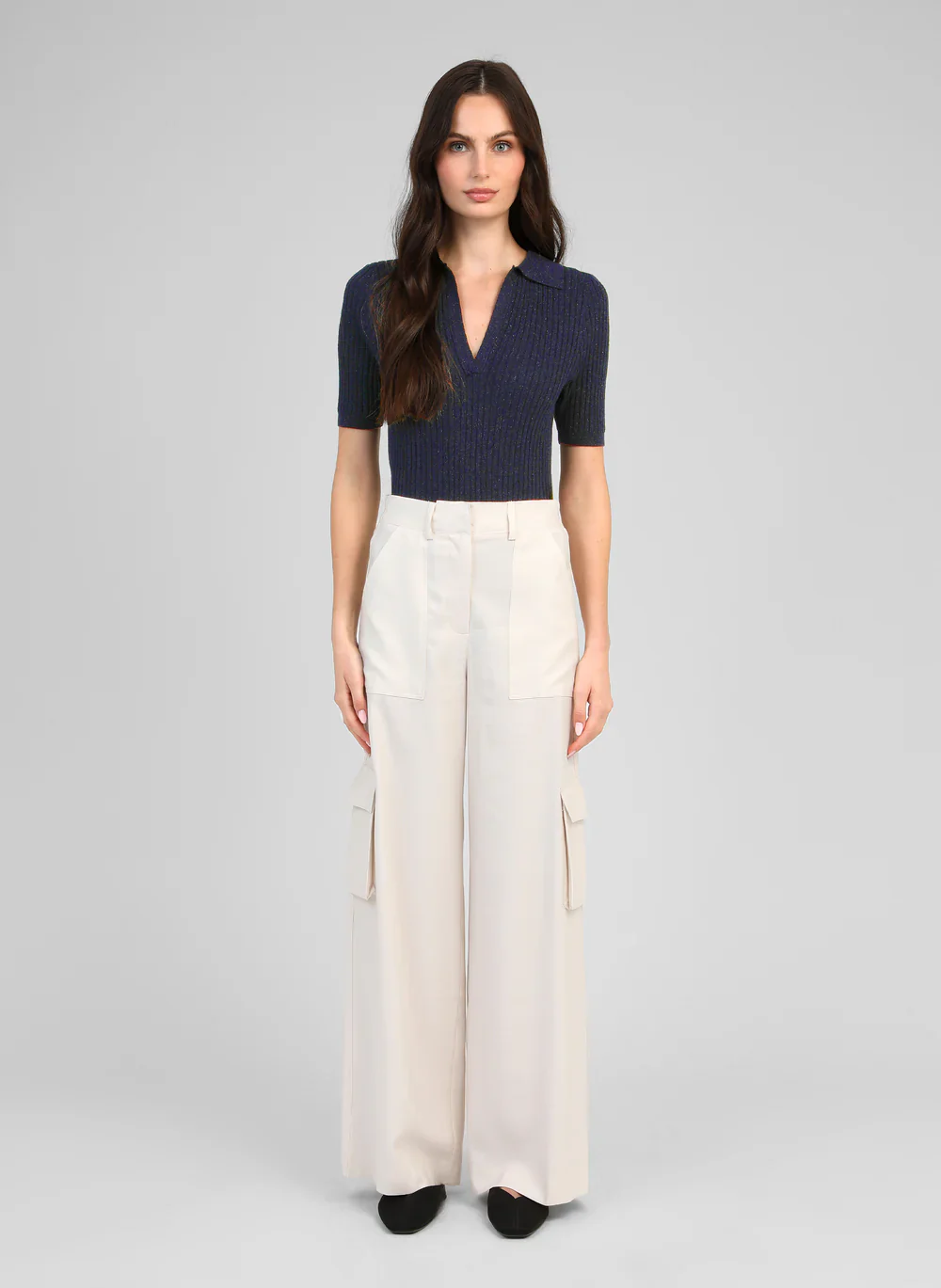 Ecru Cargo Trousers with Flap Pockets by An'ge