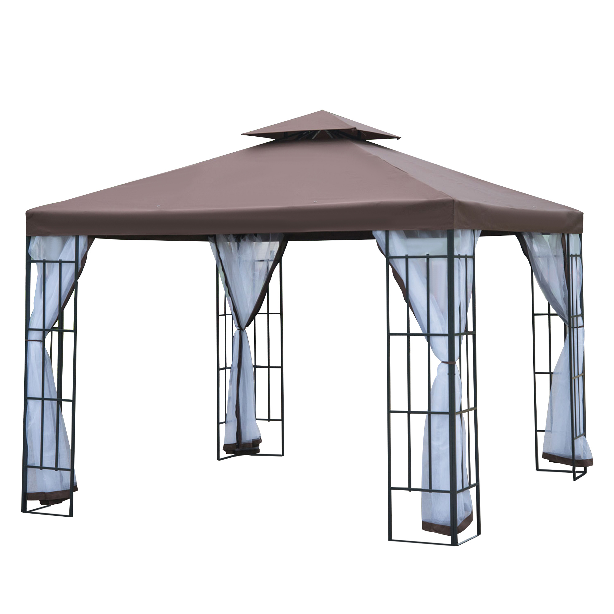 Outsunny Partytent in de tuin partytent paviljoen tuintent feesttent dubbel dak 3 x 3 m bruin