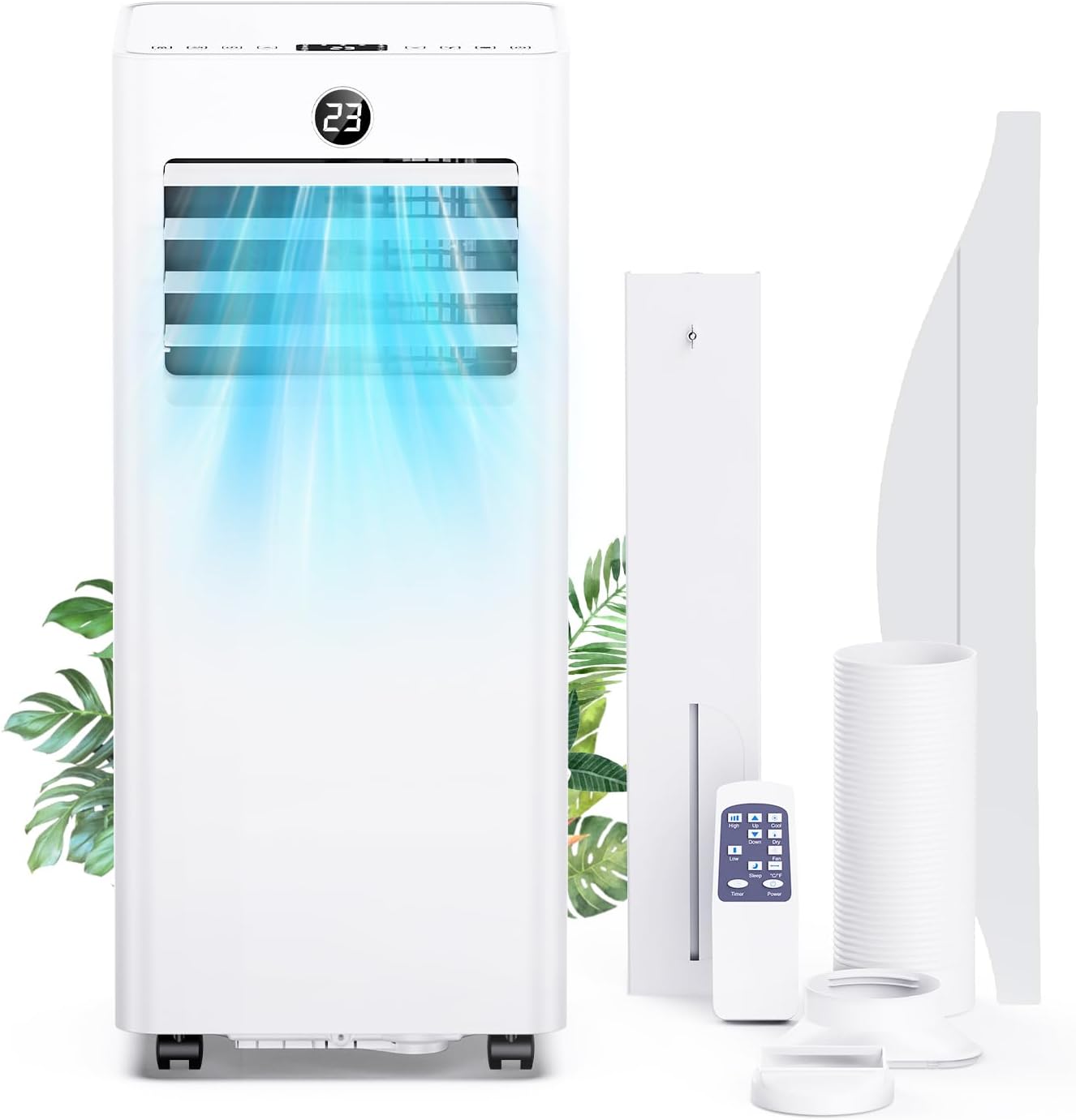 Portable Air Conditioner, 7000BTU Portable Air Conditioner with Cooling Modes, Ventilation and Dehumidification Modes, 2 Control Modes, Installation Kit, Digital Display, for Home