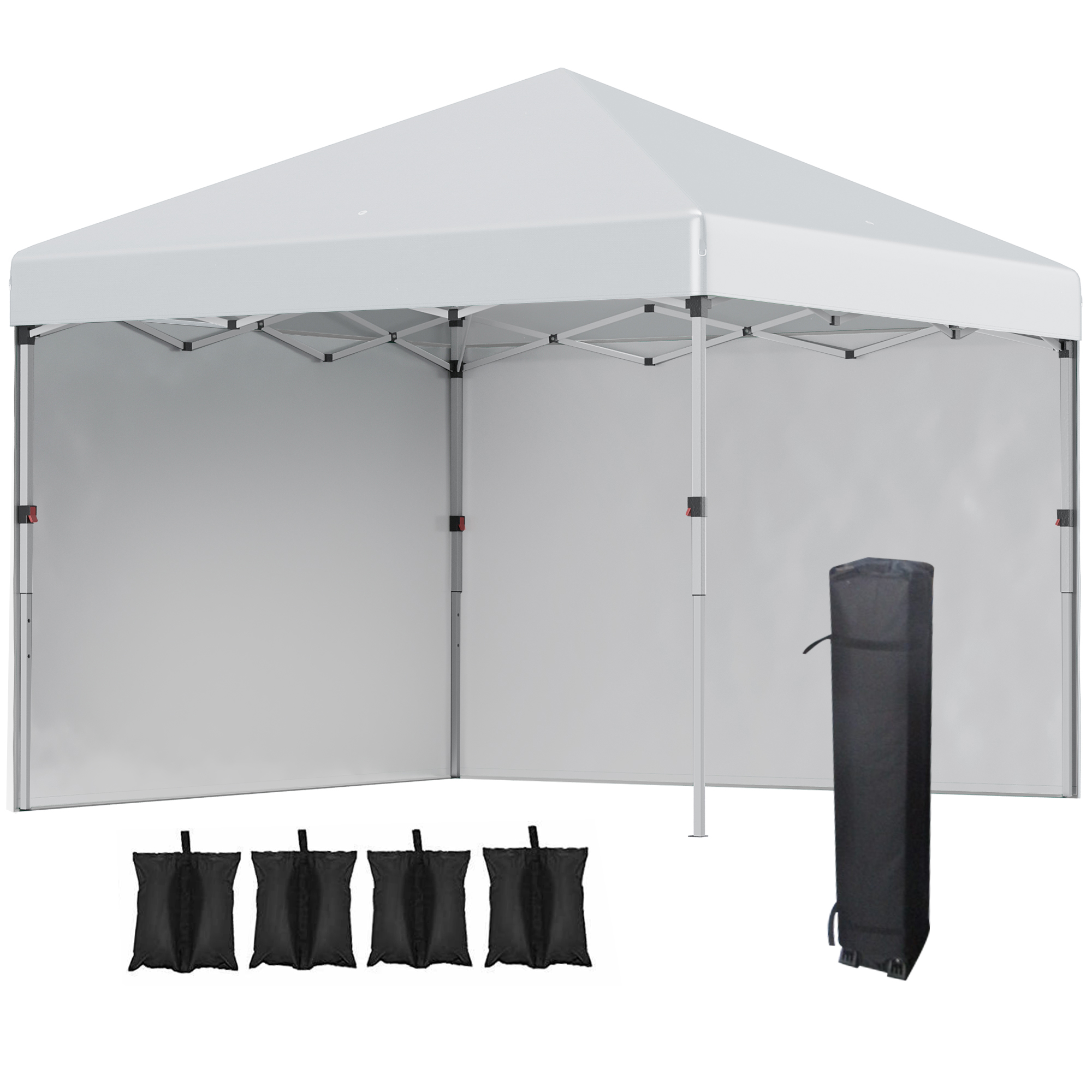 Outsunny Faltpavillon, zwei Seitenwände, Tragetasche, Stahlrahmen, hellgrau, 3 x 3 x 2,7 m