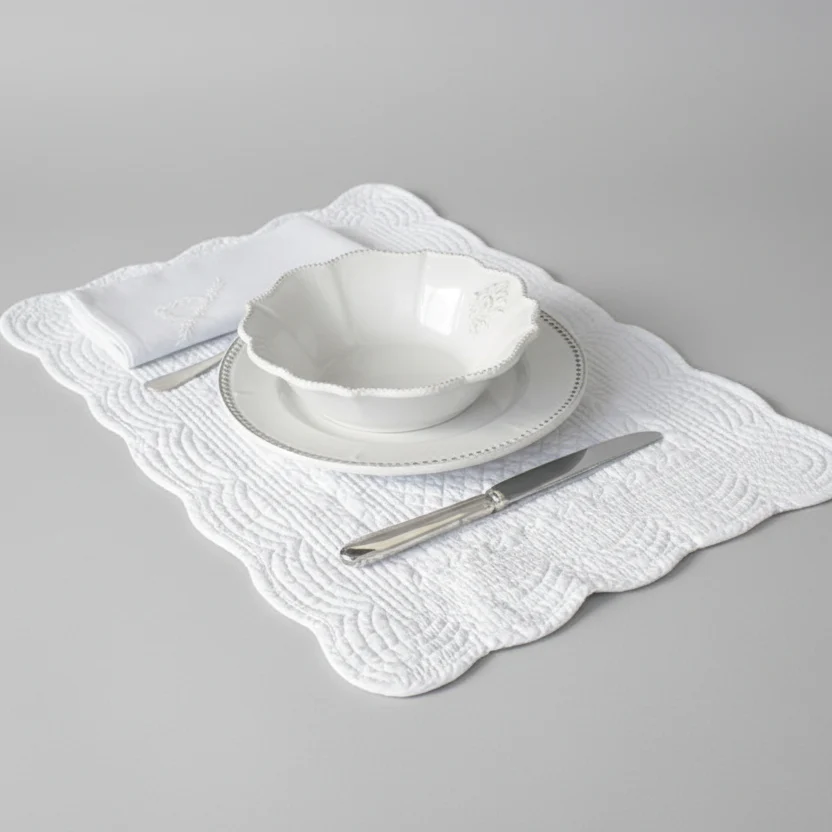 Natural Stitched Quilted Placemat / Table Mat in Snow White
