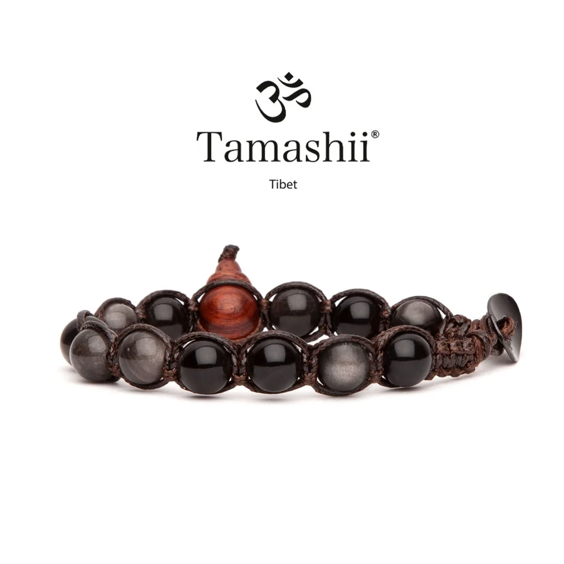 Bracciale Tamashii a un giro da 8mm Ossidiana Argento BHS900-298