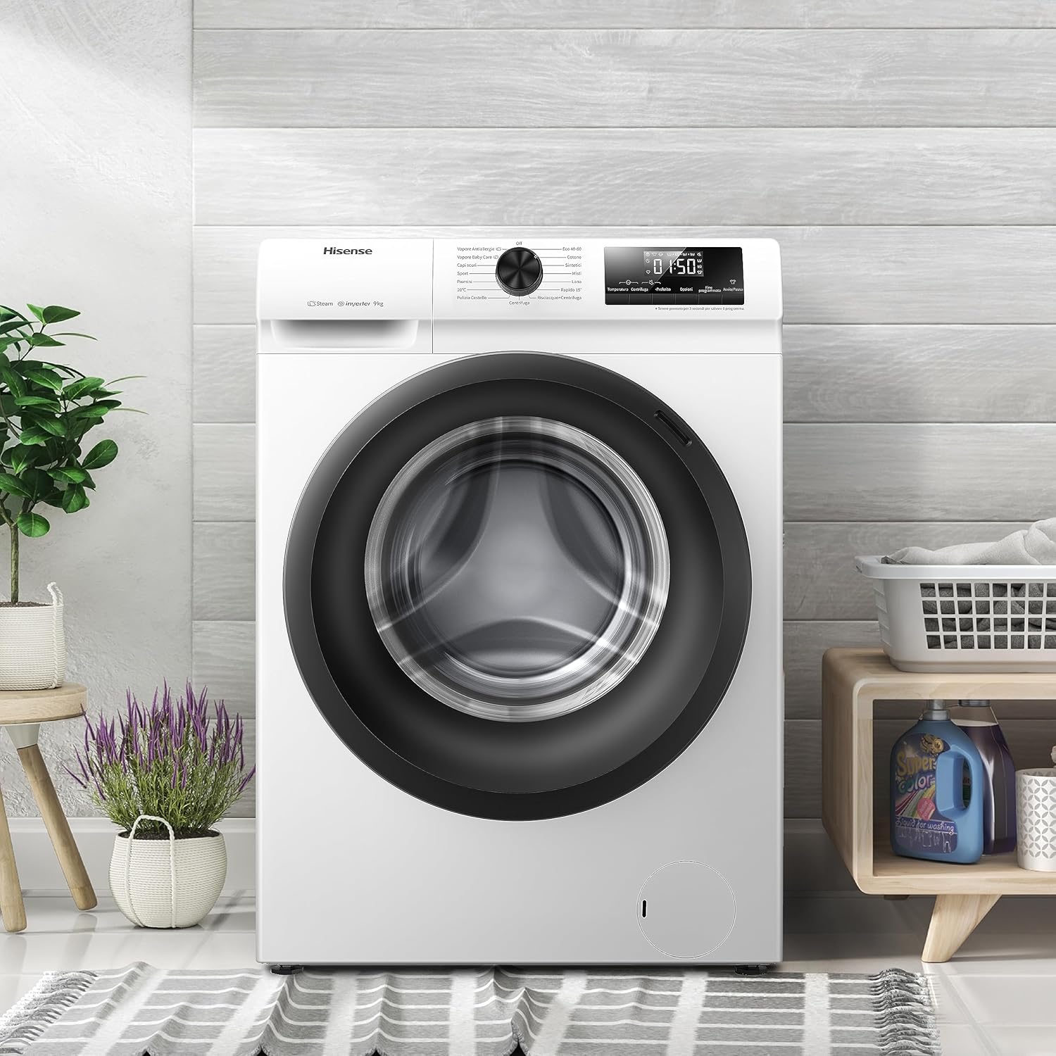 Hisense WFVB7012EM Front Load Washing Machine 7 kg 1200 rpm 15 Programs Steam LED Display Rapid Program Delay Start Child Lock