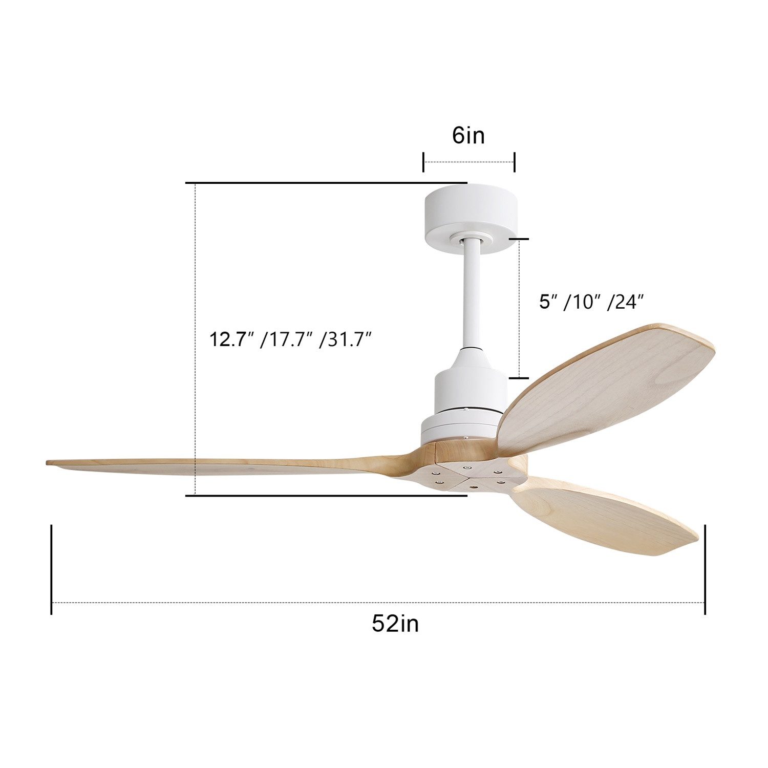 Deckenventilator Deckenventilator mit Massivholzflügeln und Niedrigem Profil,Ohne Licht