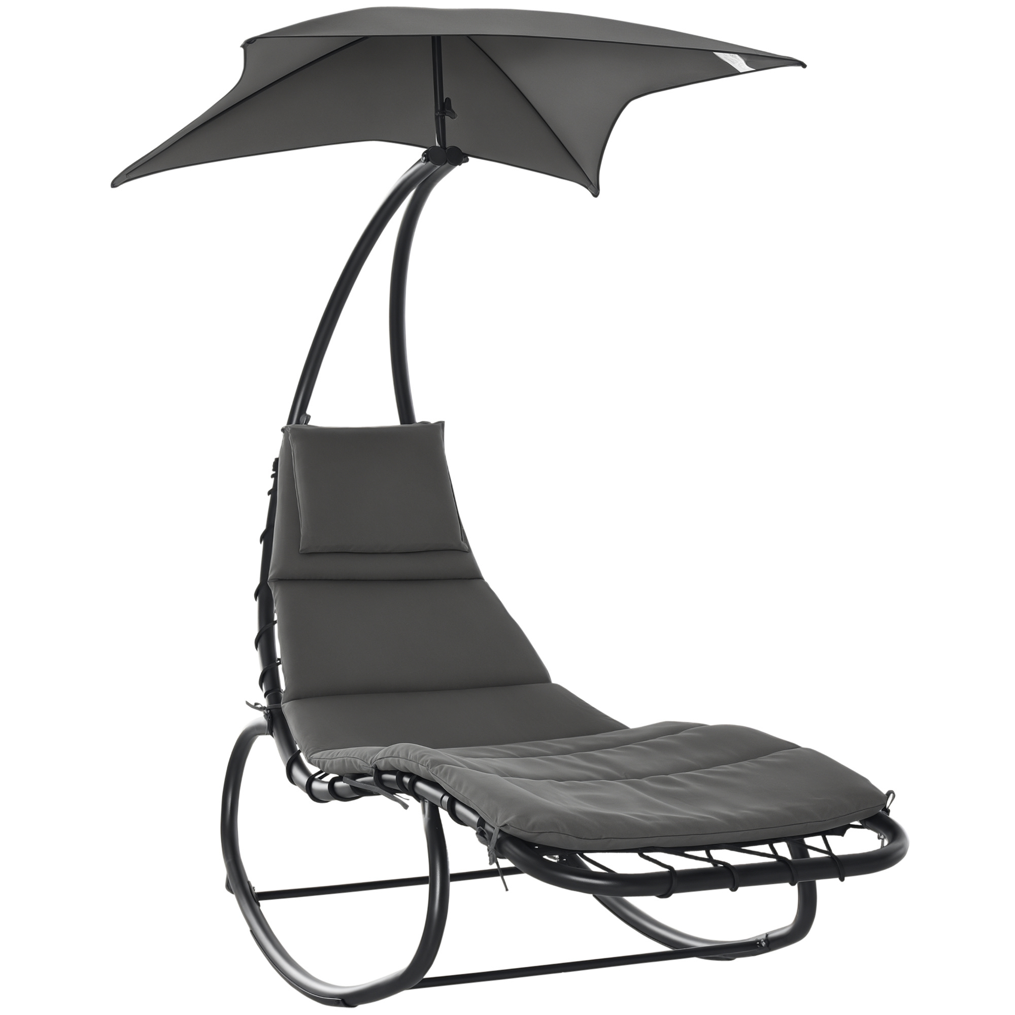 Outsunny Schaukelliege Schaukelstuhl Relaxliege mit Dach Garten Balkon Büro Dunkelgrau 185 x 114 x 190 cm