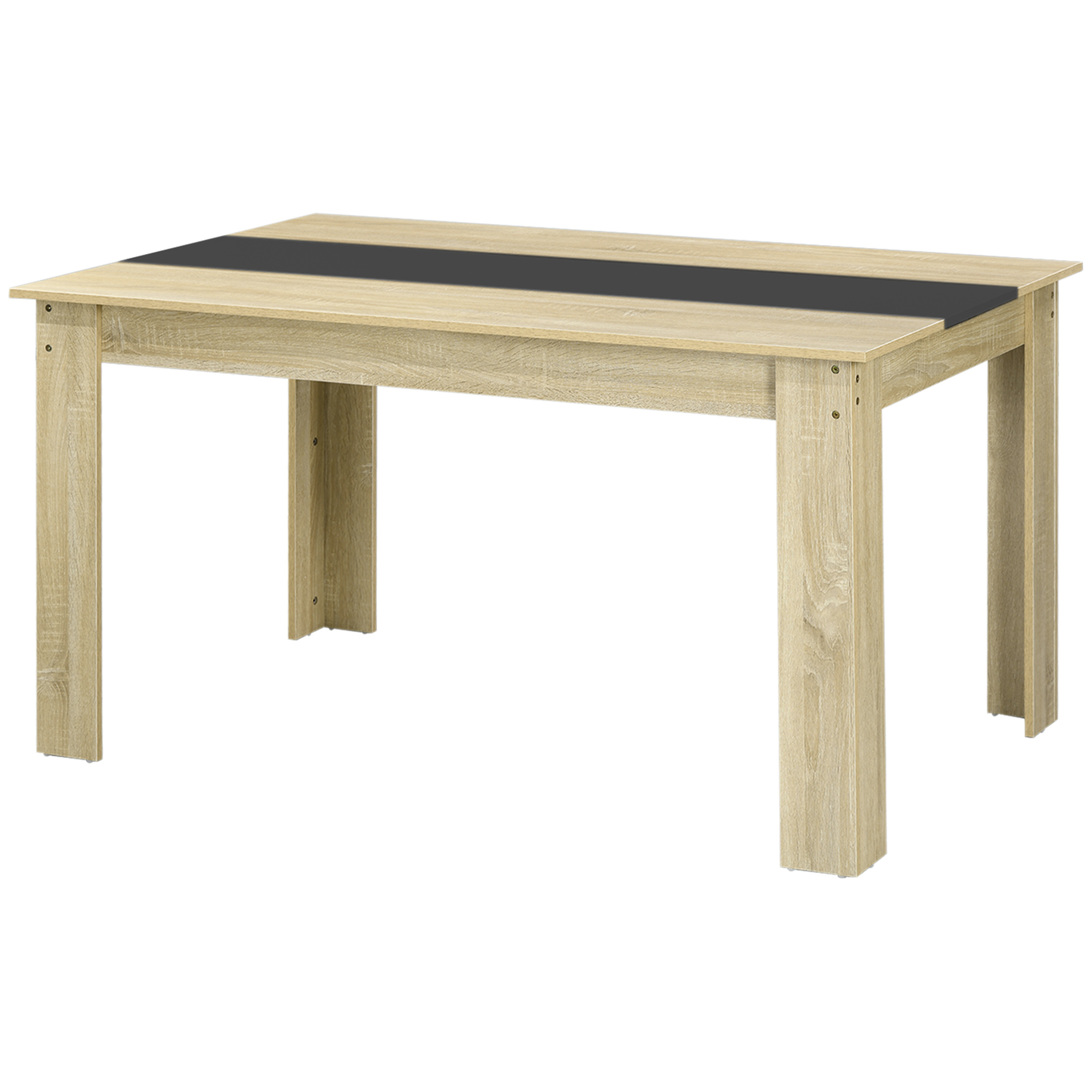 HOMCOM Esstisch für 6 Personen in natürlicher Eichenholzoptik und Schwarz, Maße 140L x 90B x 75H cm