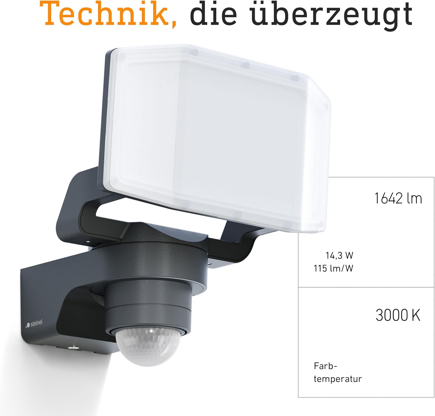 Steinel LED Strahler XLED PRO Expanse S Anthrazit, 240°/12 m Bewegungsmelder, Panorama Flutlicht, LED Panel voll schwenkbar, 14.3 W, 3000K, IP54