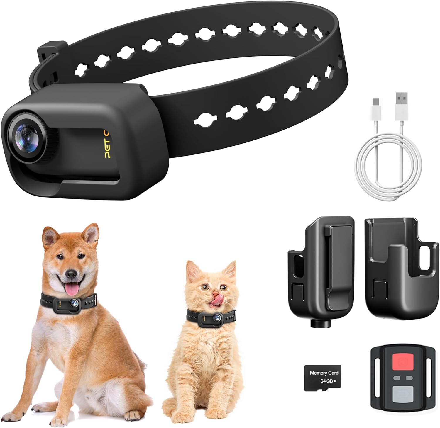 Yolansin Telecamera per collare per gatti 4K, telecamera WIFI Dag con scheda SD da 64 GB, mini telecamera per registrazioni video, videocamera per collare per cani per animali domestici, fotocamera