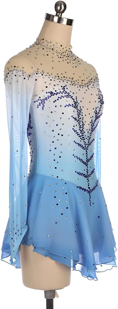 Eiskunstlauf Leistung Kleid Für Mädchen Eislauf Wettkampf Professionelle Wettkampf Kostüm Kleid Für Damen Langarm Für Gymnastikanzug Tanzkleid Strass Handgefertigt Gradient