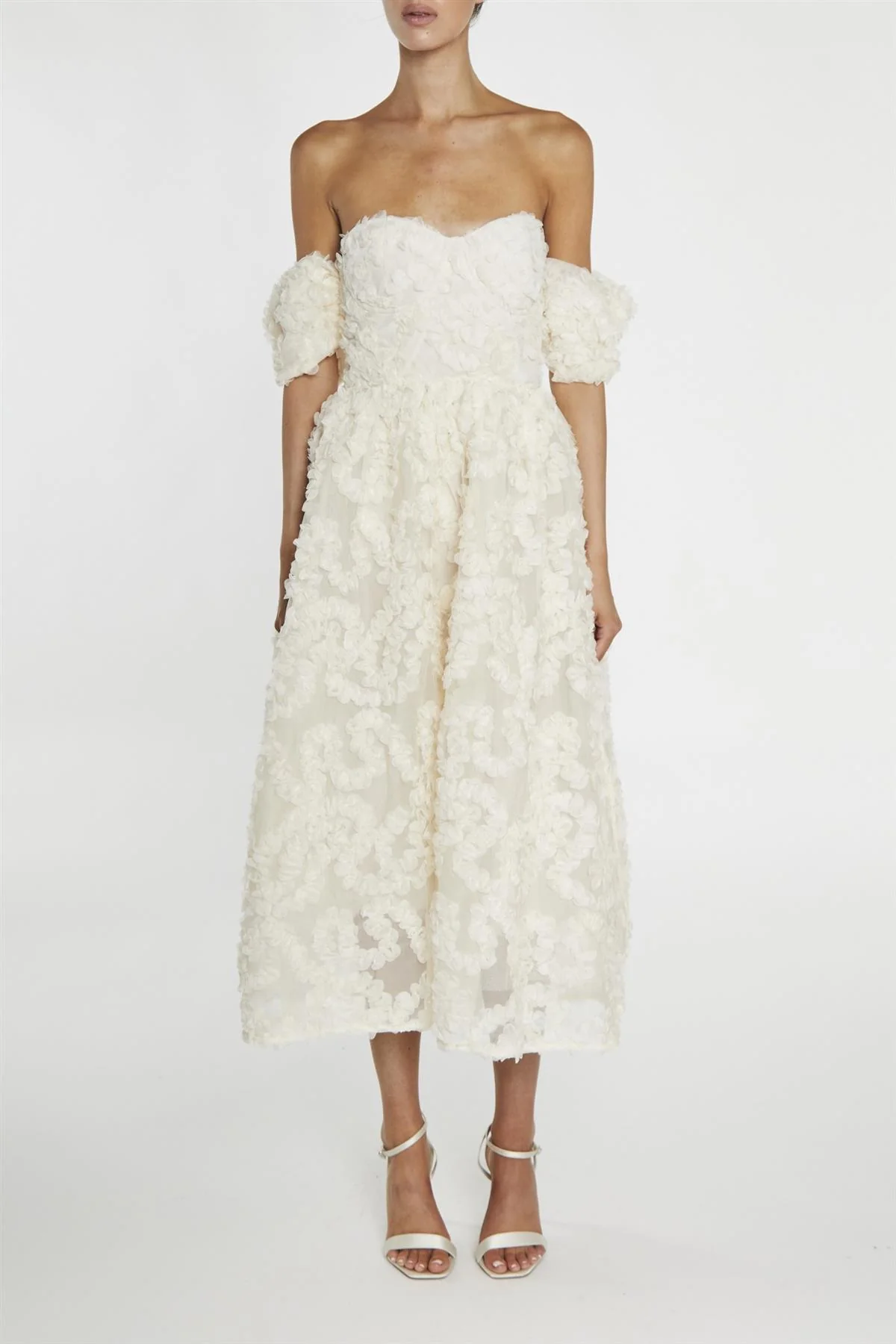 Cream Bardot Bust Cup Midi Dress
