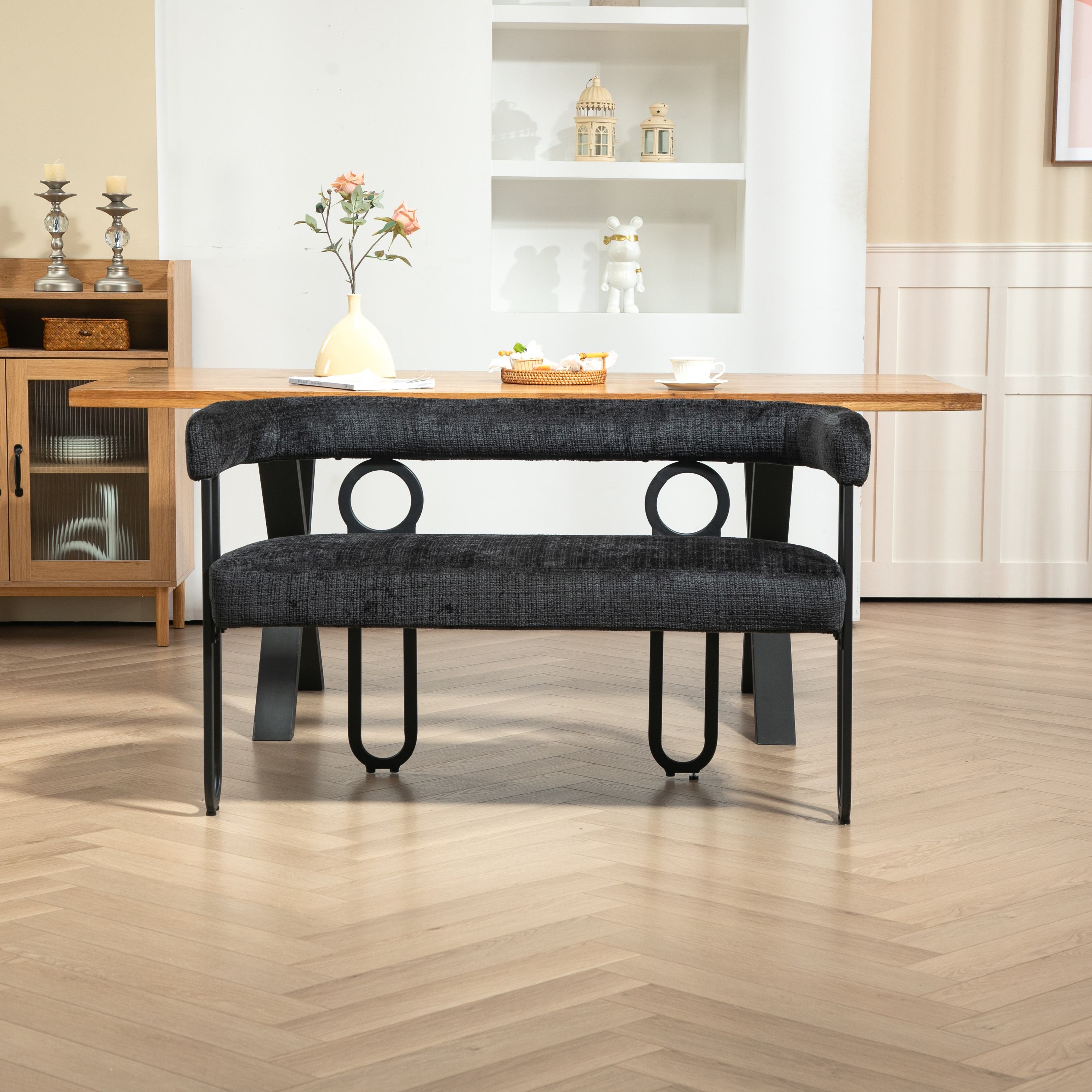 Doppelsofa mit abgerundeter Rückenlehne, Chenille-Stoff, modernes Design, Schwarz