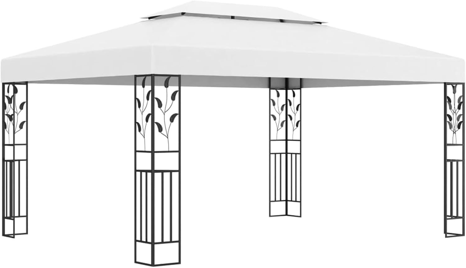 ARKEM Gazebo with Double Roof and String of LED Lights 3 x 4 m White, Pergola Gazebo with Waterproof Folding Tarpaulin and Rectangular Structure in High Density Stainless Steel, for Garden Furniture