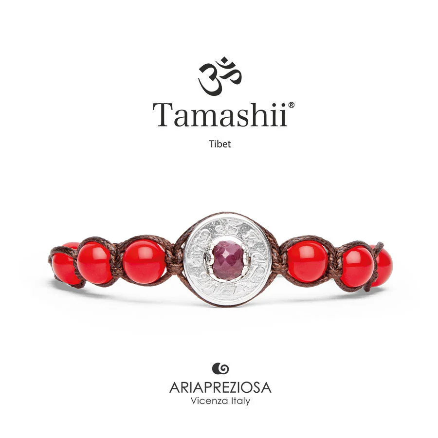 Bracciale Tamashii ruota della preghiera Rubino e Agata rossa BHS339-124R