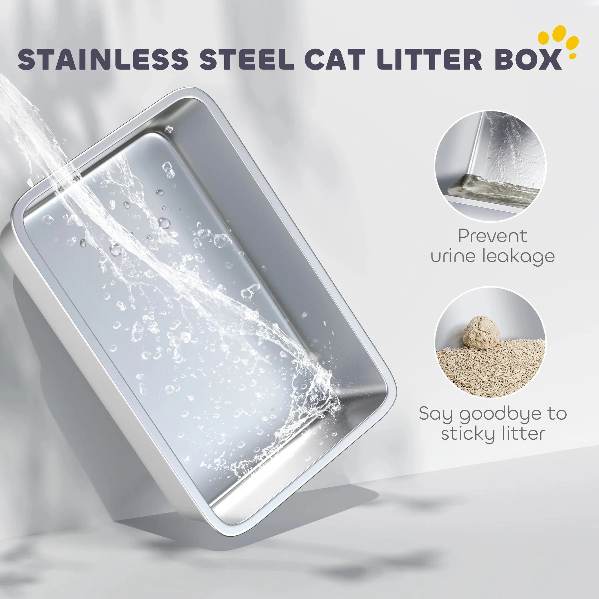 Covered Cat Litter Box �C Stainless Steel Tray, Front Flap & Integrated Scoop