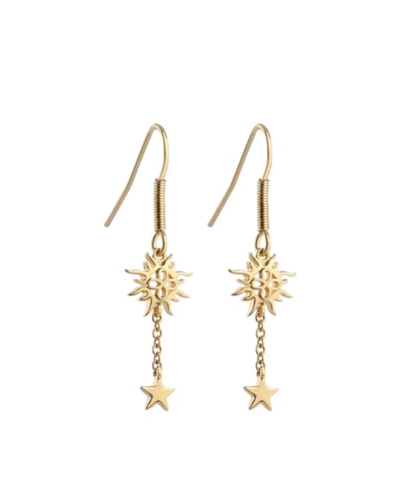 Newbridge Silverware Drop Earrings with Sun & Stars