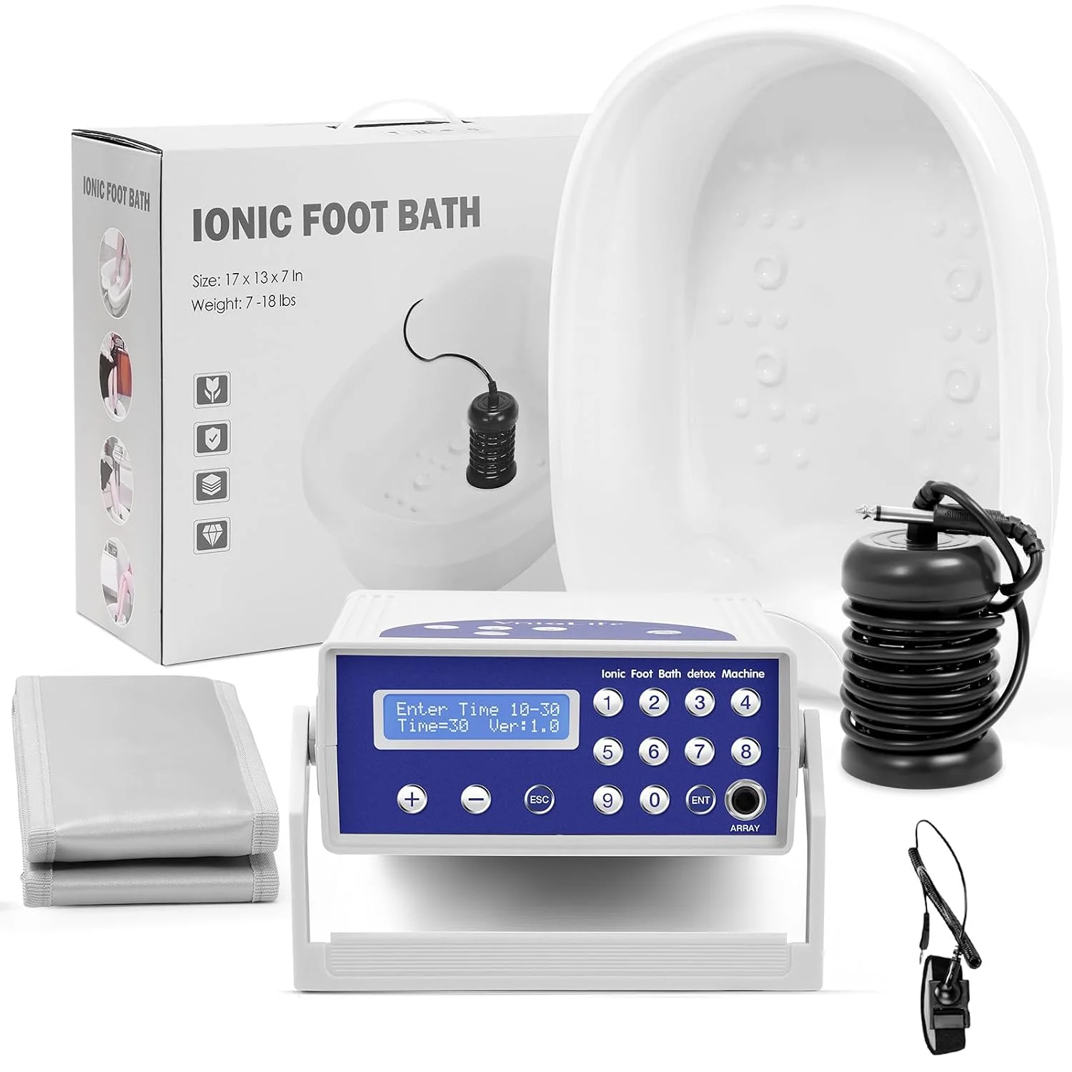 Ionen Fußbad 2026 Upgrade Professionelles Detox Fußbad mit LCD-Display inkl. Heizgürtel, Für Zuhause, 1 Ionendüse & Reinigungspad