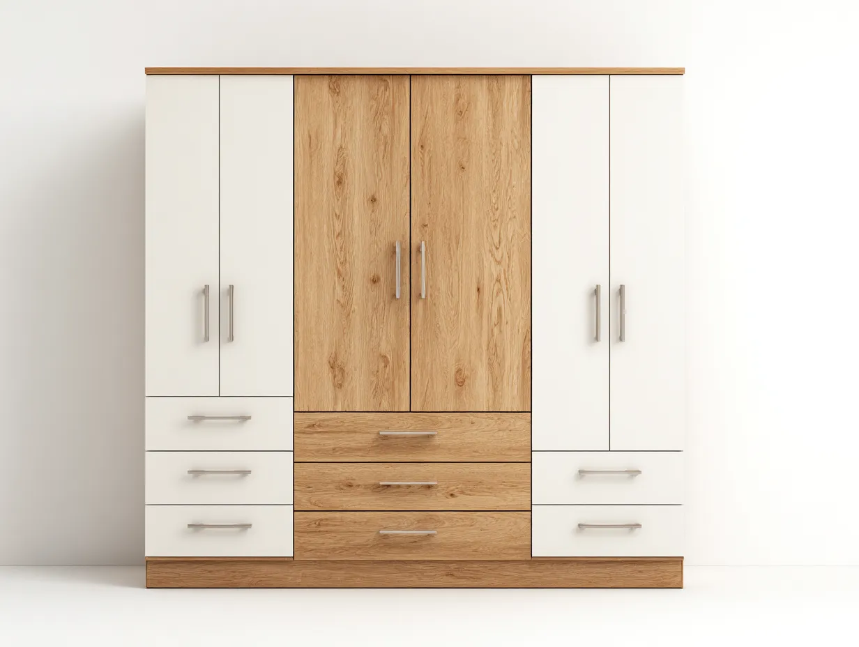 Kleiderschrank-Holz-Metall-242 x 60 x 205 cm-Weiß-Natur-Moderner Stil