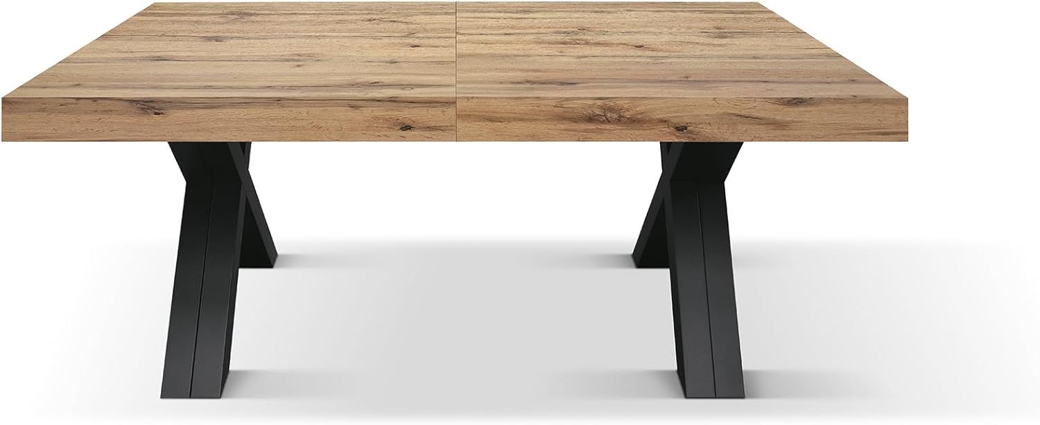 PAZZO DESIGN Tavolo Allungabile Roberta, Tavolo Soggiorno, Tavolo Cucina, Rovere Rustico, Gambe Incrociate Nere a X, Da 180 a 480 cm, Made in Italy - id_2005