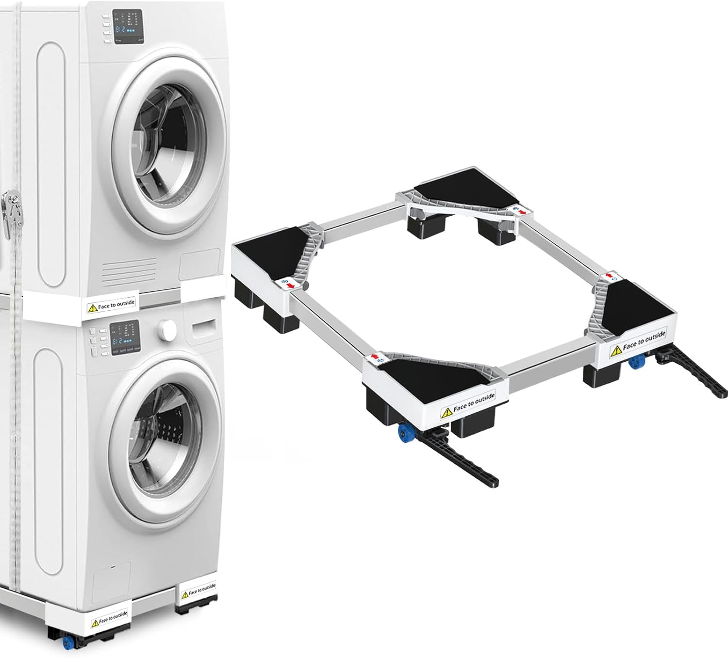 NIUXX Base universale per lavatrici, scooter, funzione anti-vibrazione, freni regolabili, misura regolabile, per lavatrici e asciugatrici impilati da 42 a 69 cm, portata 400 kg