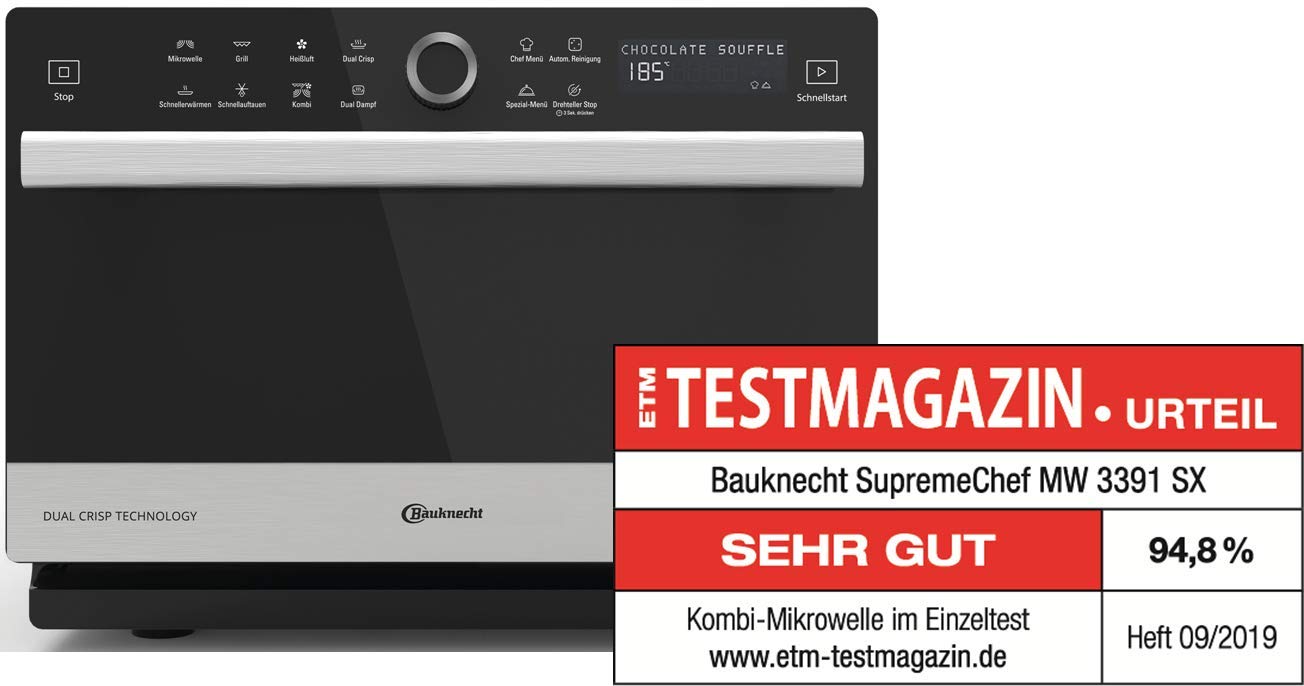 Mikrowelle freistehend 33 l mit 5-in-1-Funktion, 1000 Watt, CrispFry, Heißluft, Dampfgarfunktion und XXL Grill