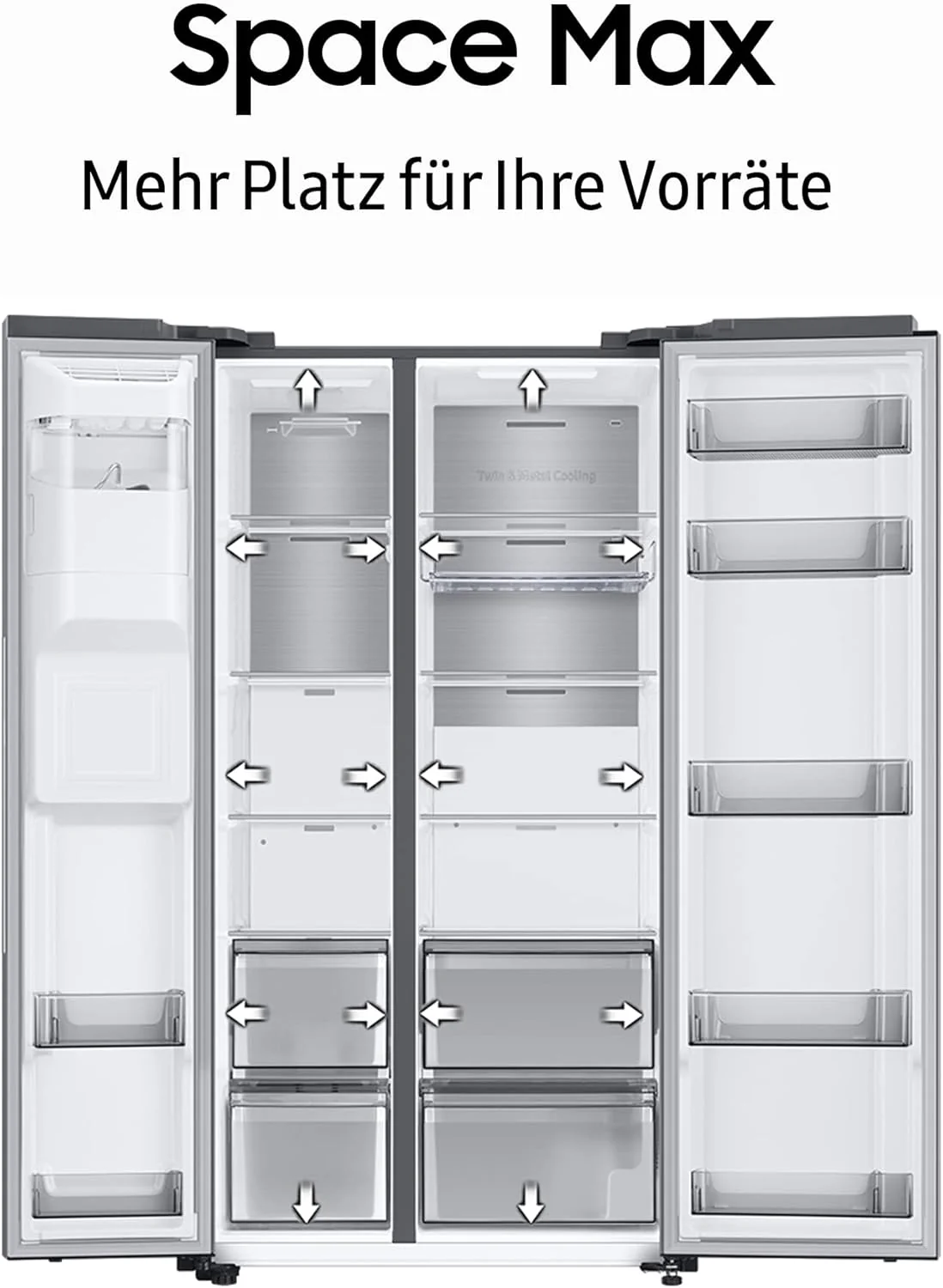 Samsung RS64DG53R3B1EF Amerikaanse koelkast, 178 cm, 628 l, SmartThings AI Energy Mode, ijs- en waterdispenser, Slim Ice Maker, Premium Black Steel
