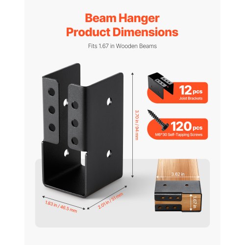 VEVOR 12 Stück Balkenschuhe für 49x92mm Balken Holzverbinder Pfostenträger