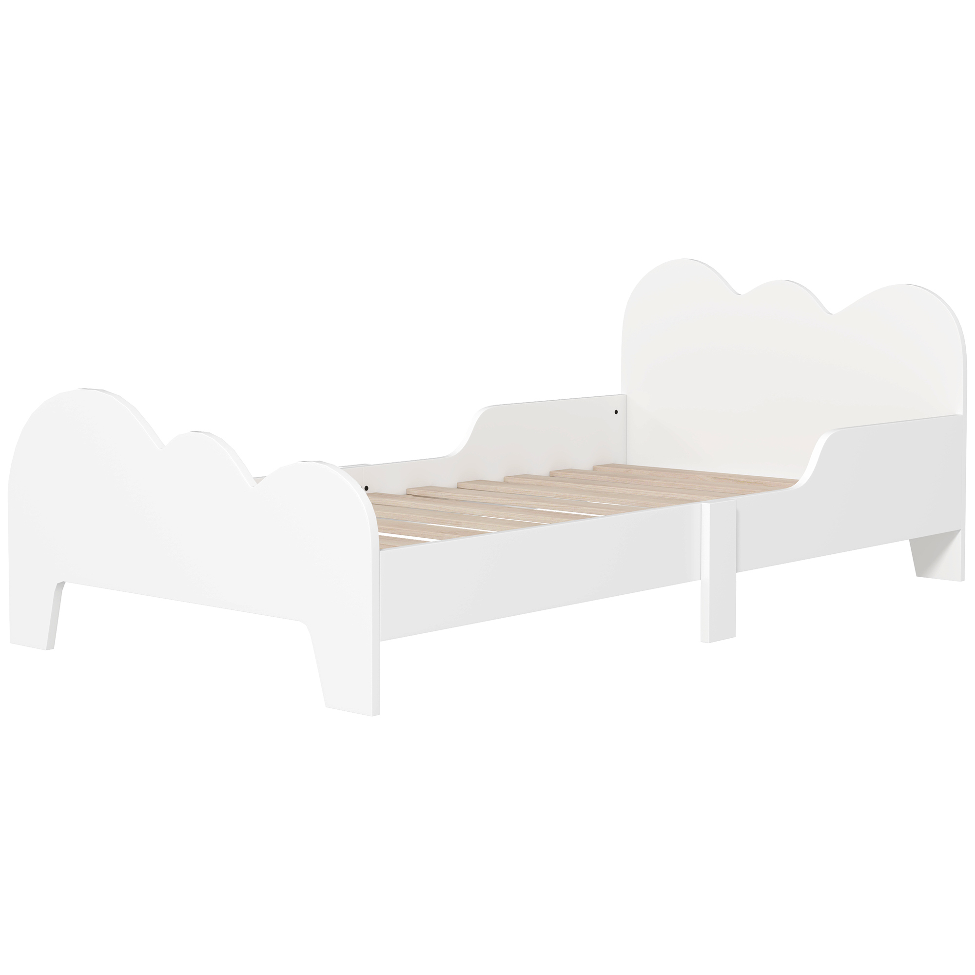 AIYAPLAY Kinderbett Bodenbett 70x140 cm mit Sicherheitsbarriere, Lattenrost inklusive und Wolken-Dekorationen, Weiß