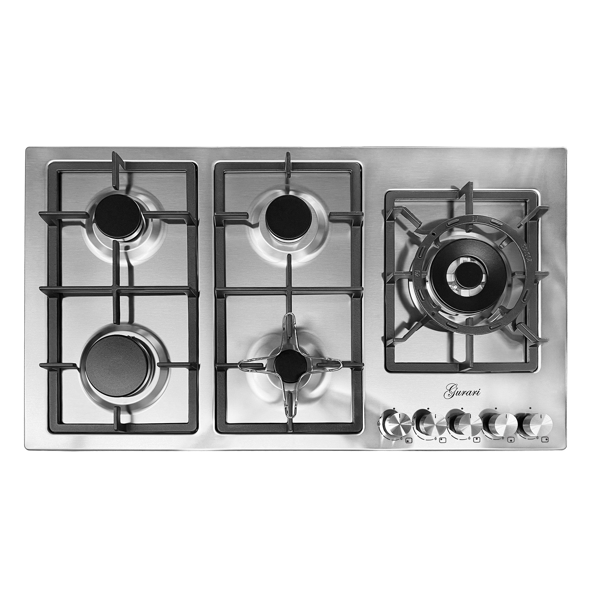Gas-Kochfeld GCH FQ 905 +WOK Adapter+Kaffeadapter 90 cm, Edelstahl, 4,0 KW WOK, 5 Gasbrenner,Erdgas, FL.Gas