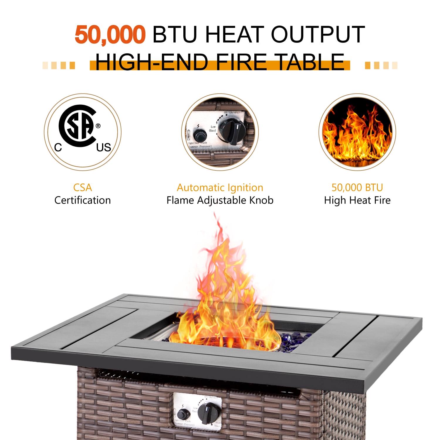 MF Studio 32&prime;&prime; 50000BTU Brown Wicker Propane Gas Fire Pit Table, Rust Resistant, Square Shape