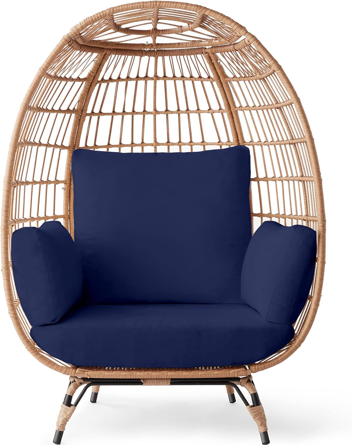 Best Choice Products Wicker Egg Chair, Oversized Indoor Outdoor Lounger for Patio, Backyard, Living Room w/ 4 Cushions, Steel Frame, 440lb Capacity &ndash; Ivory