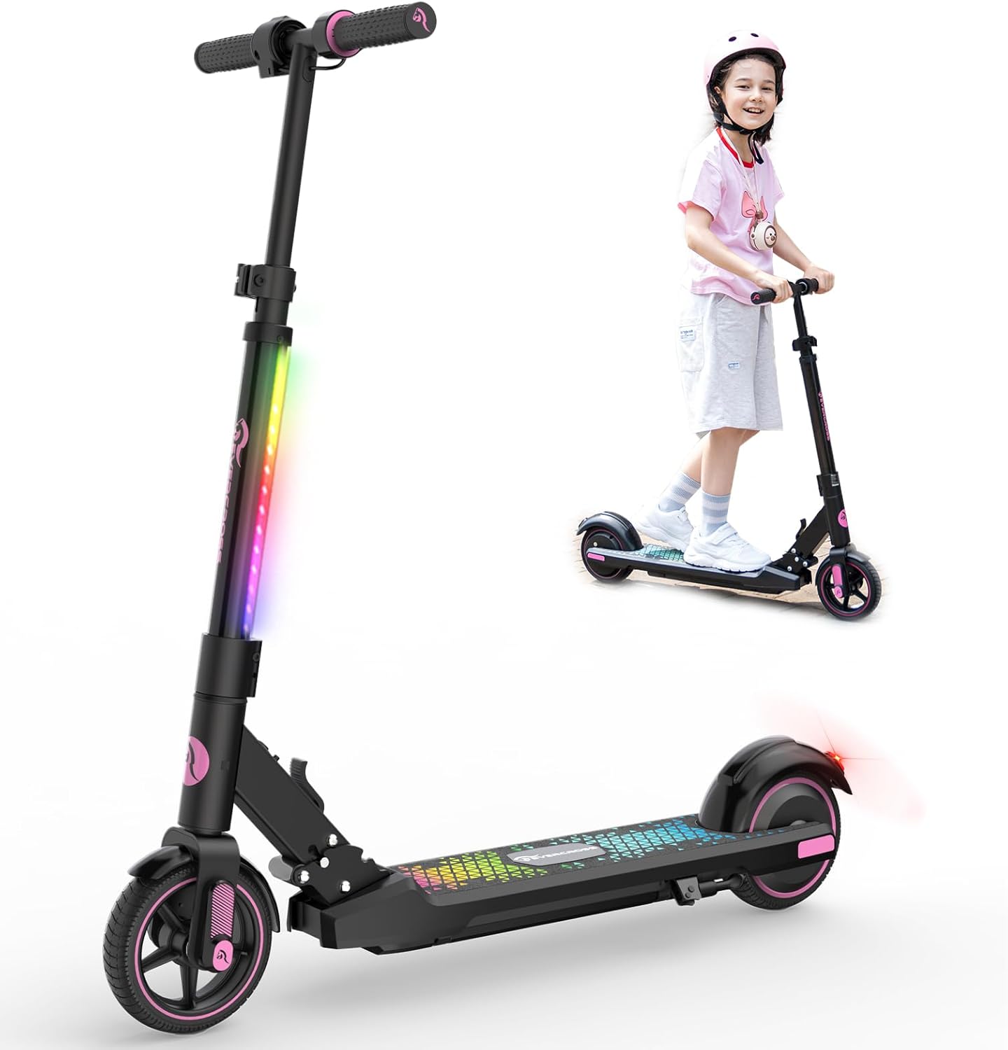 EVERCROSS EV06C Monopattino Elettrico, 6,5'' Monopattino Elettrico pieghevole per Bambini dai 6 ai 12 anni, fino a 15 KMH e 8 KM, display a LED, luci LED colorate, E Scooter per Bambini Bambine