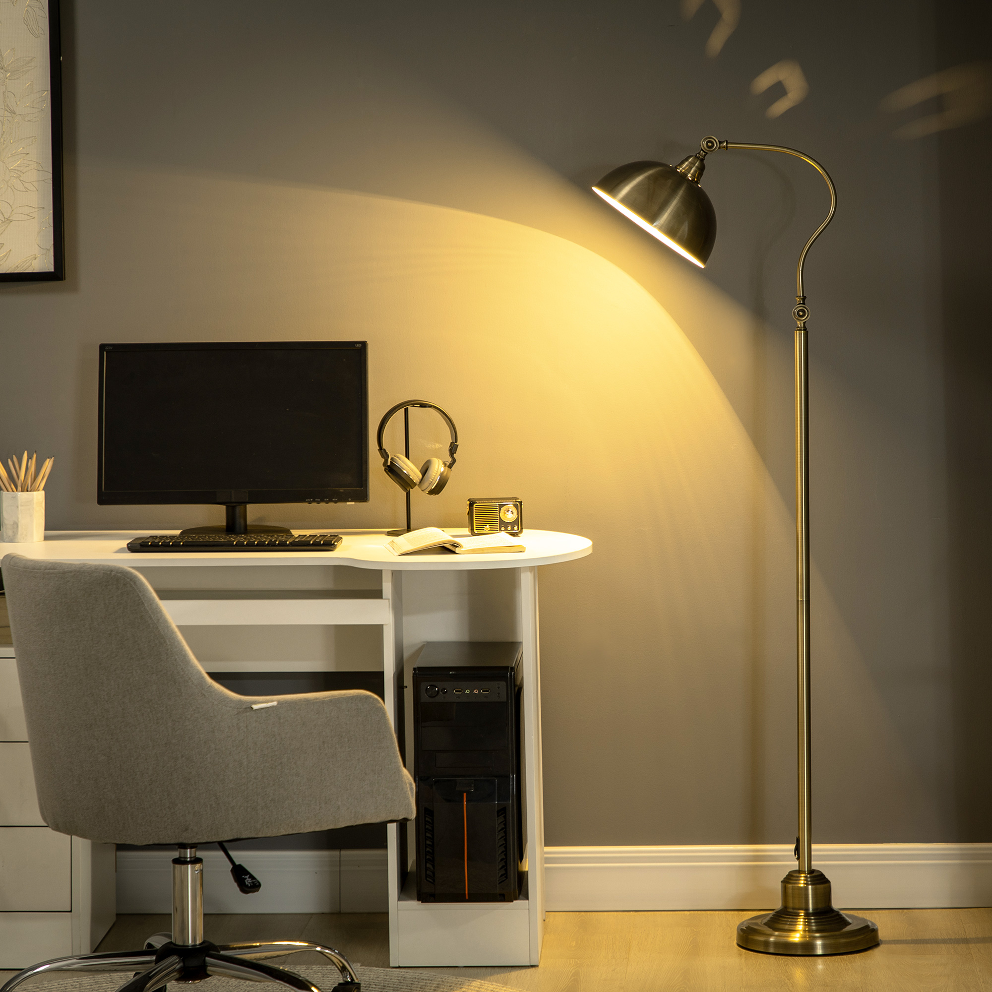 HOMCOM Stehleuchte im Vintage-Design, verstellbarer Winkel, Messing-Look, 42 cm x 25,5 cm x 152 cm, Bronze