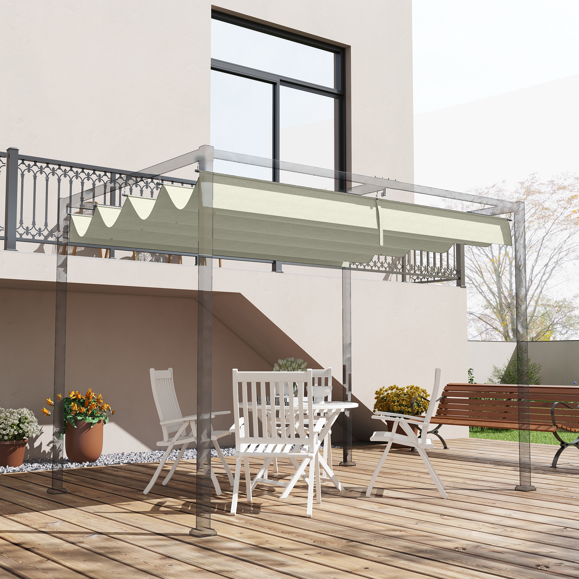 Outsunny Ersatzdach für 2,85 x 2 m Gartenpavillon, ausziehbar, einfache Montage, Polyester, Cremeweiß