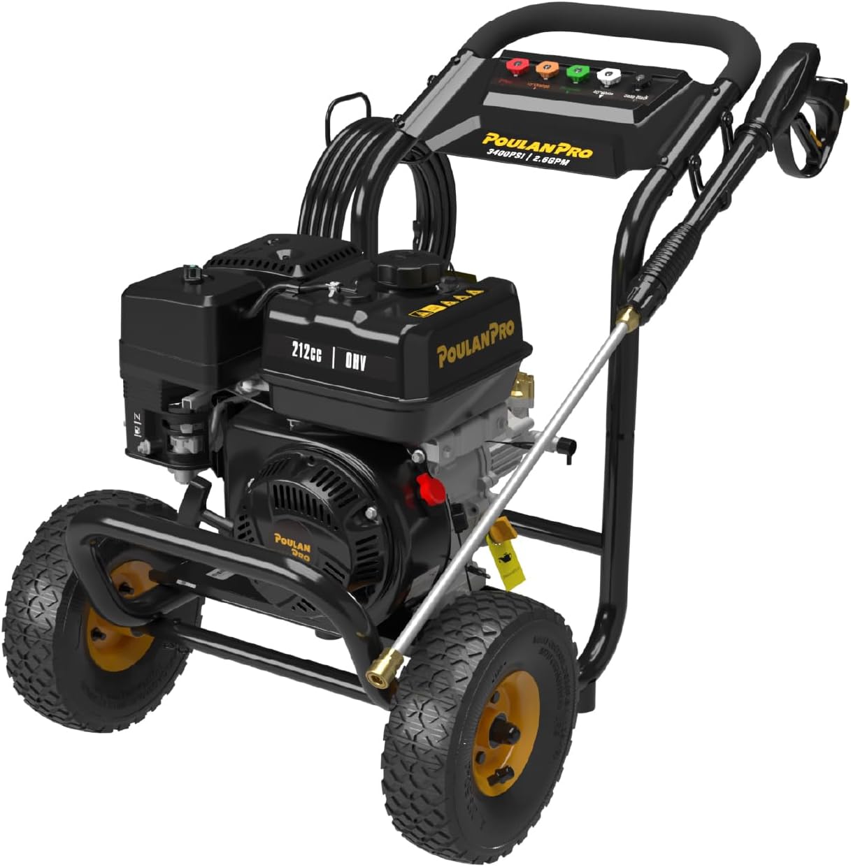 Poulan Pro Gas Pressure Washer  3400 PSI & 2.6 GPM  212cc 4-Cycle High Pressure Washer with 30ft Hose  21