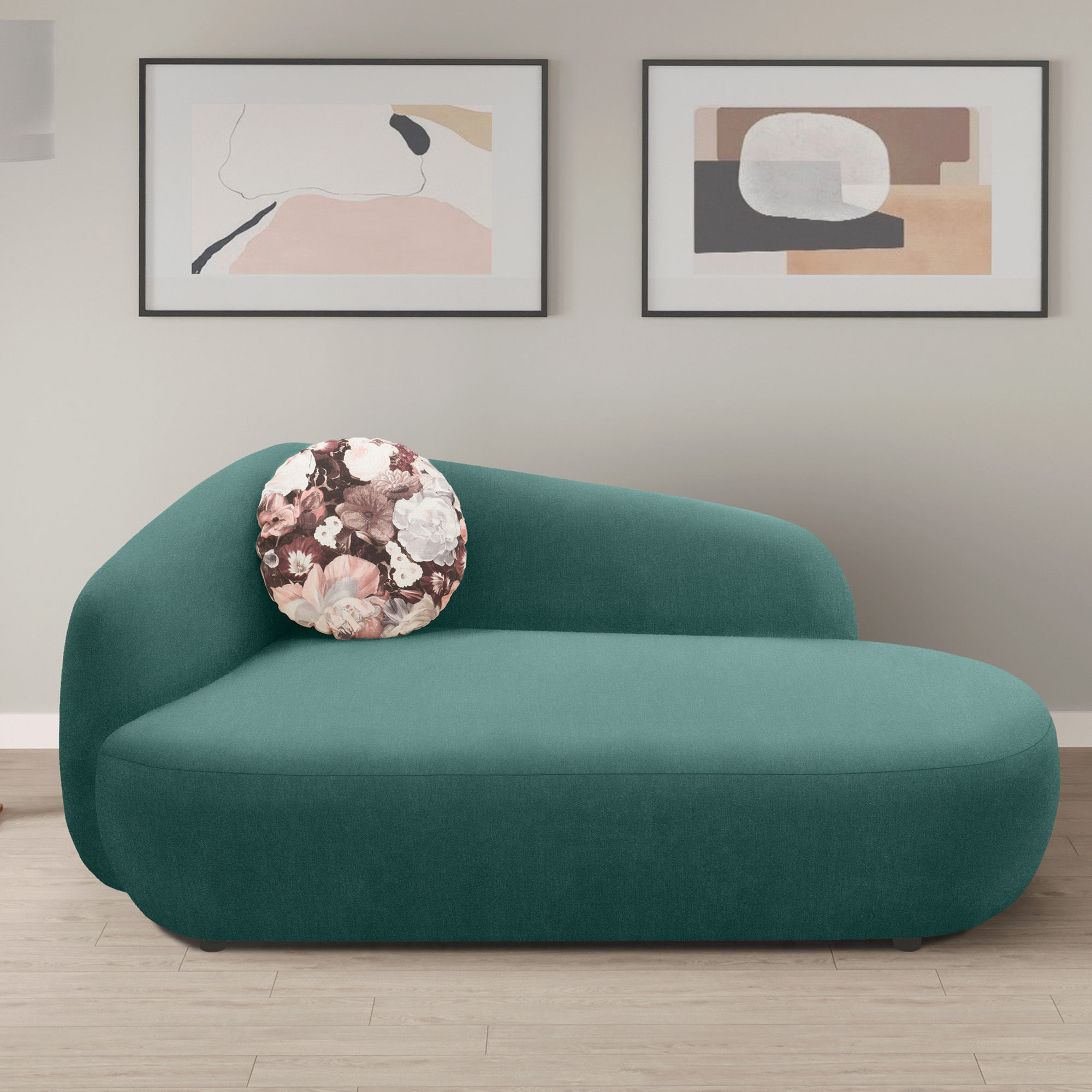 Recamiere 700013, Liege, oval, Füße mit Filzgleitern, Sofa, 183 x 105 x 75 (BxTxH), petrol
