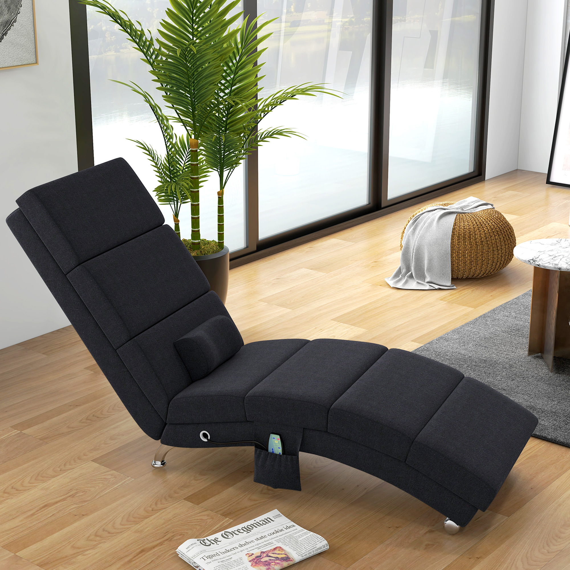 HOMCOM Massagesessel, Relaxsessel, Liegesessel mit 8 Vibrationspunkten, 5 Modi, 56 x 168 x 84 cm, Schwarz