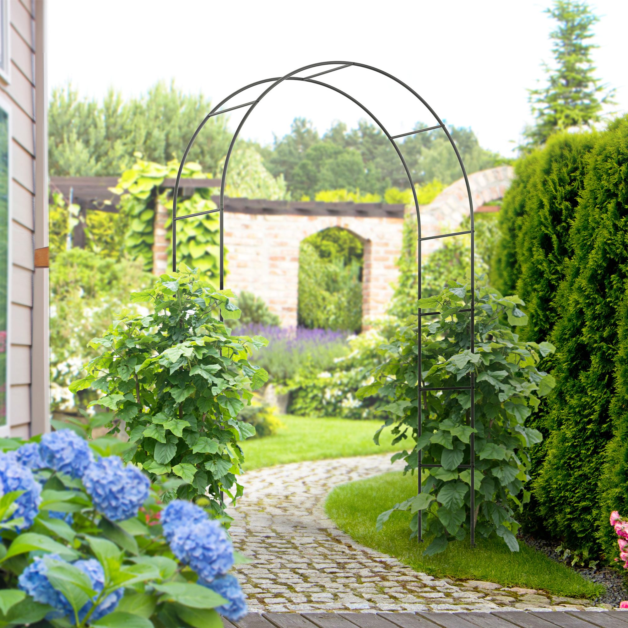 Outsunny Gartenbogen, Rosenbogen, Rankbogen, Rosenspalier Metall, schwarz, 1,40 x 0,40 x 2,40 m
