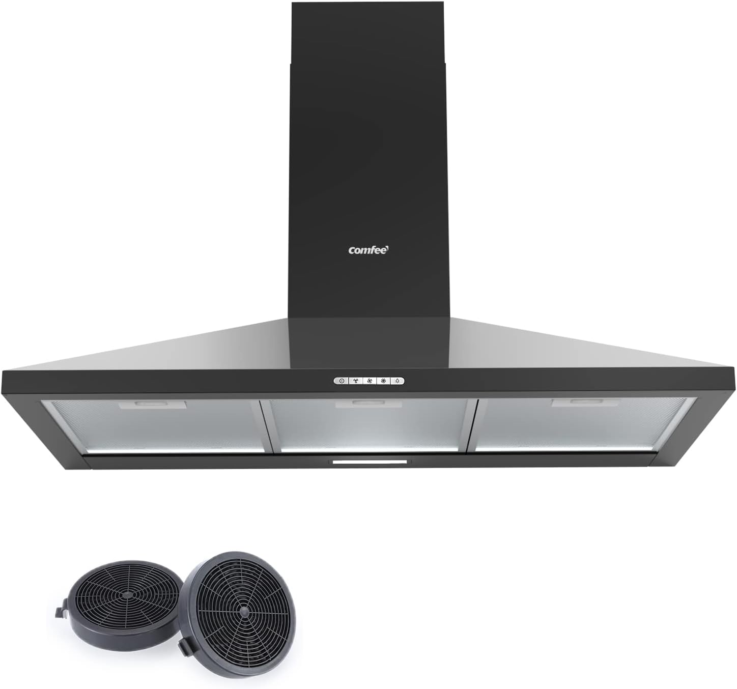 COMFEE' PYRA17B-60 60 cm Black Cooker Hood with LED, Recirculating and Ducting System and Carbon Filters