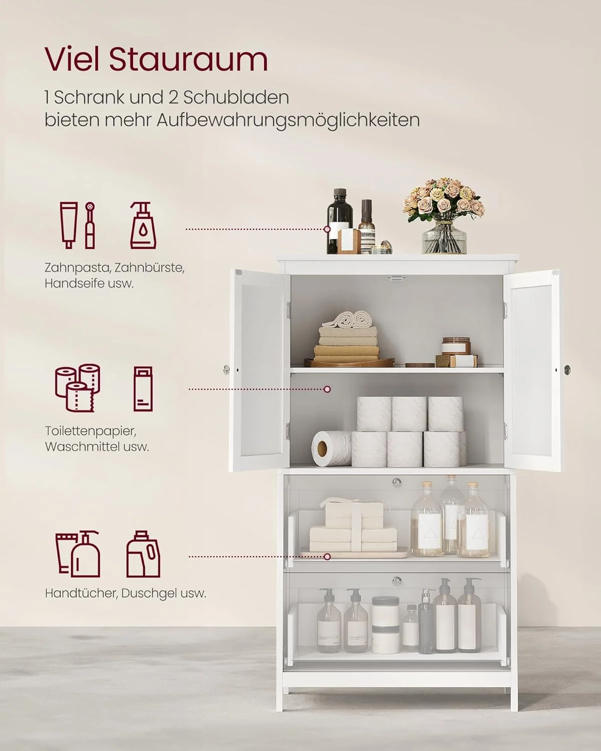 VASAGLE Badezimmerschrank mit Türen und Schubladen