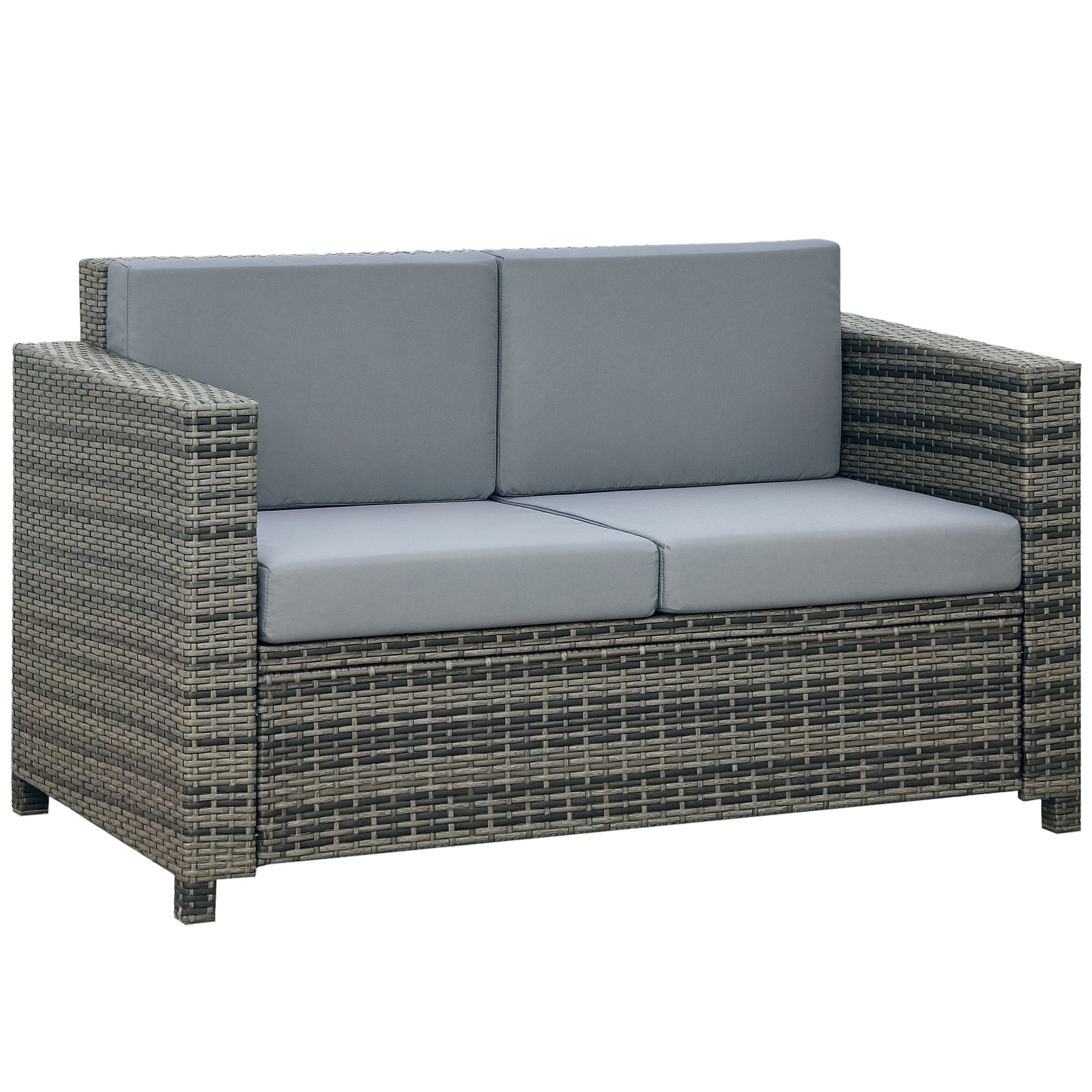 Outsunny Poly-Rattan Sofa mit Kissen 2-Sitzer Garten Loungesofa Metall Polyester Grau 130 x 70 x 80 cm