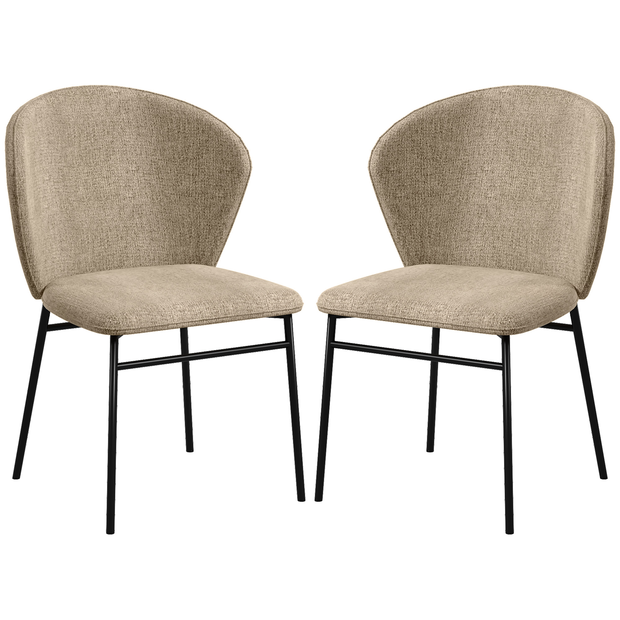 HOMCOM 2er-Pack Esszimmerstühle mit gepolstertem Sitz aus Leinenoptik-Stoff, stabile Stahlbeine, modernes Design, helles Braun