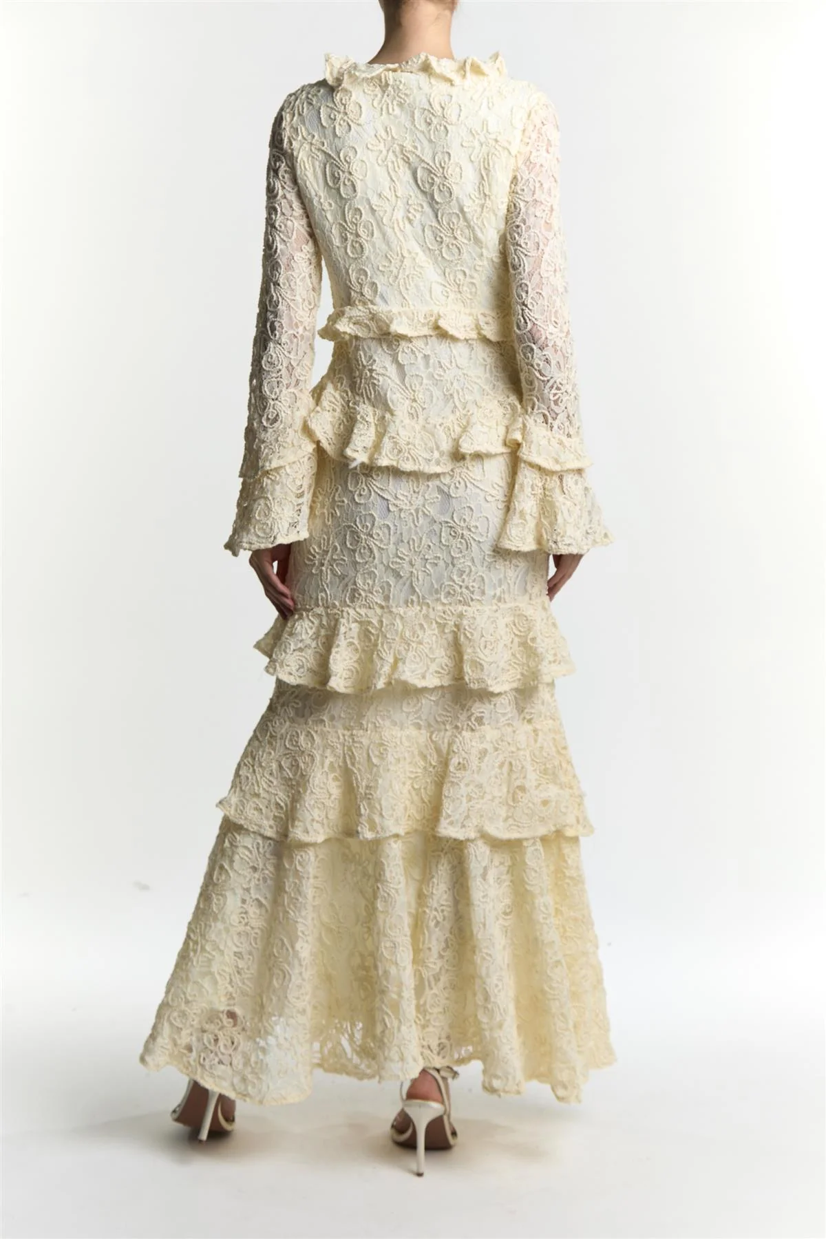 Abby Cream Ruffle Lace Up Maxi Dress