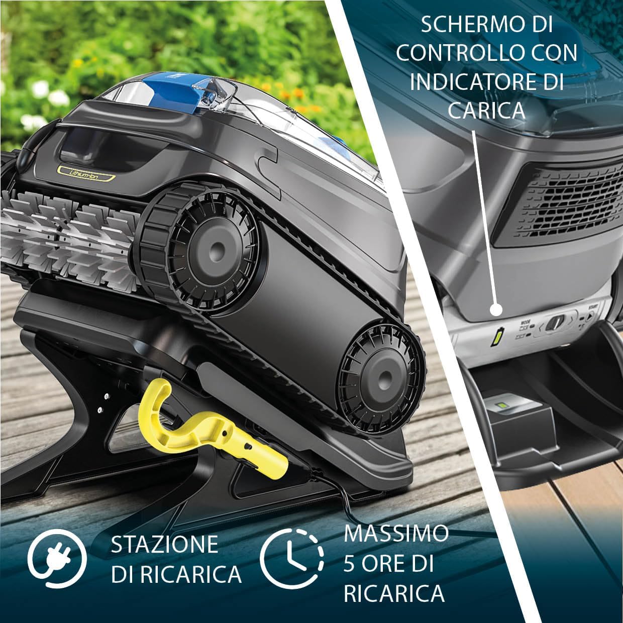 Zodiac Robot Elettrico per Piscina Freedom CNX-Li 52 IQ, per Piscine Fino a 10x5m. Batteria al Litio, Base di Ricarica, filtrazione fine e connettività Tramite App i AquaLink