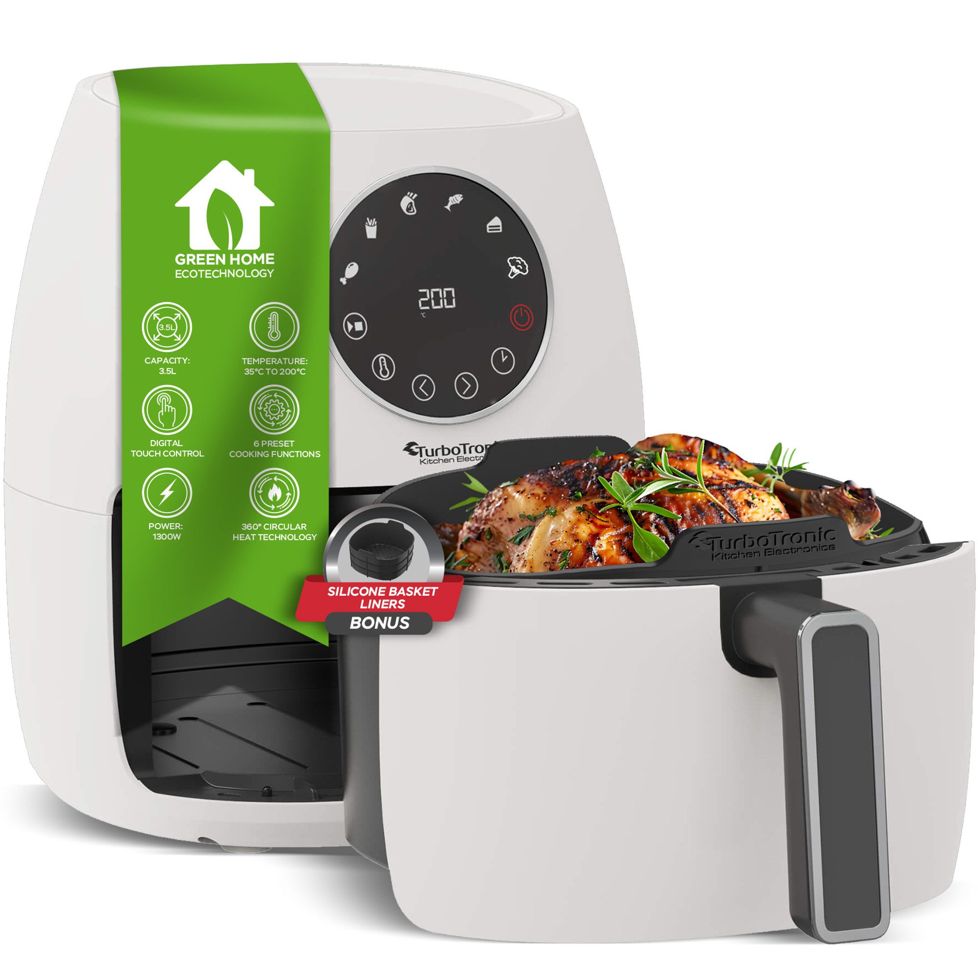 Heißluftfritteuse mit Silikoneinlage Digitaler Airfryer 6 Programme gesund kochen Grill