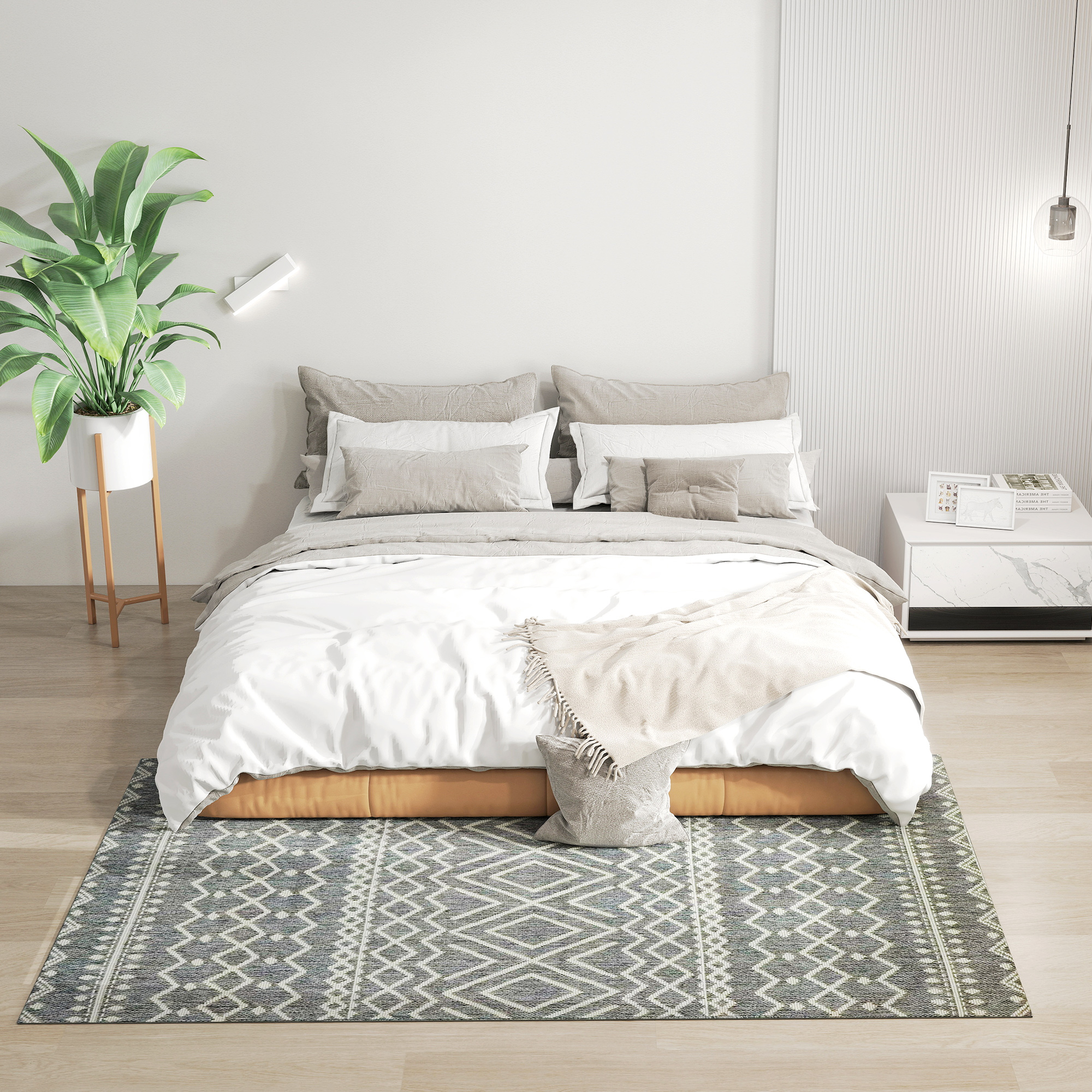 HOMCOM Teppich für drinnen und draußen, Boho-Design, leicht zu reinigen, Grau