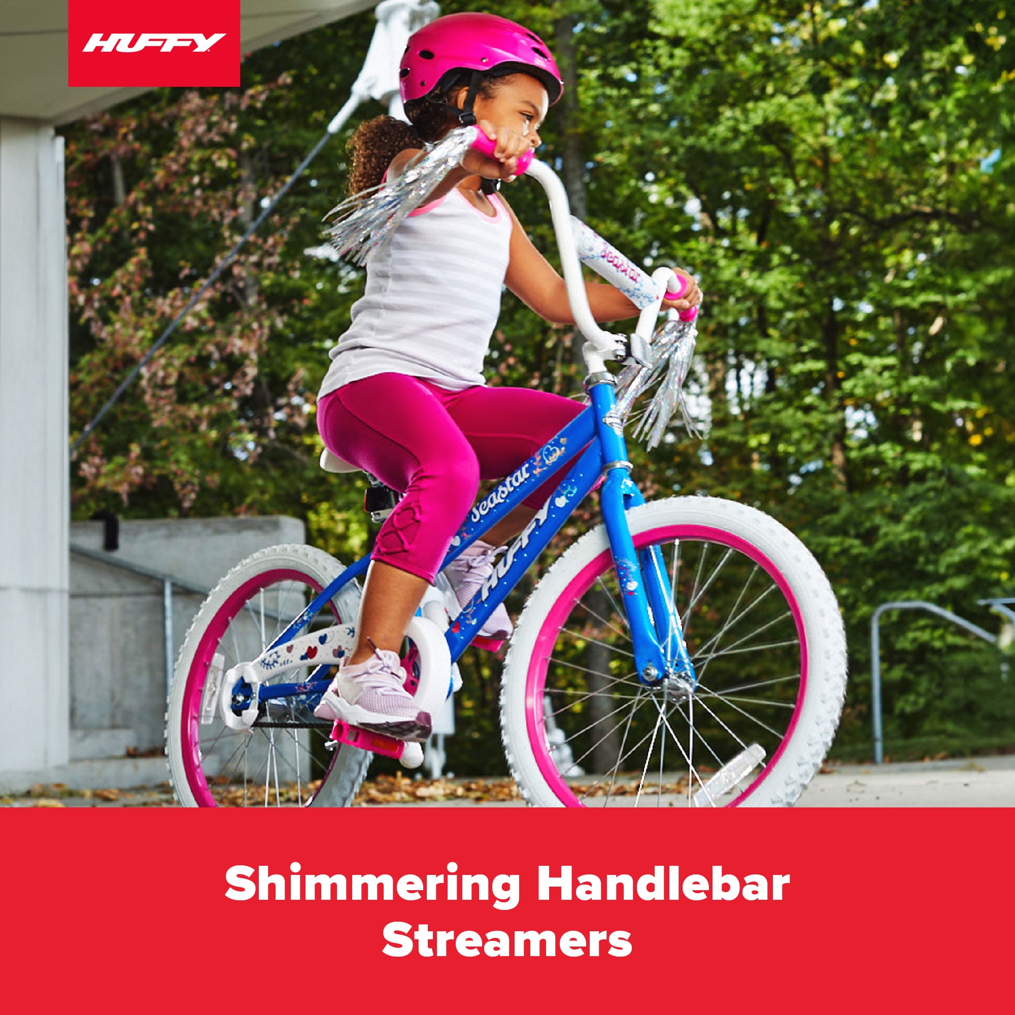 Huffy Sea Star Kids Bike 20&prime;&prime; Blue/Pink, Ages 5 12, Coaster Brake, Steel Frame, Streamers