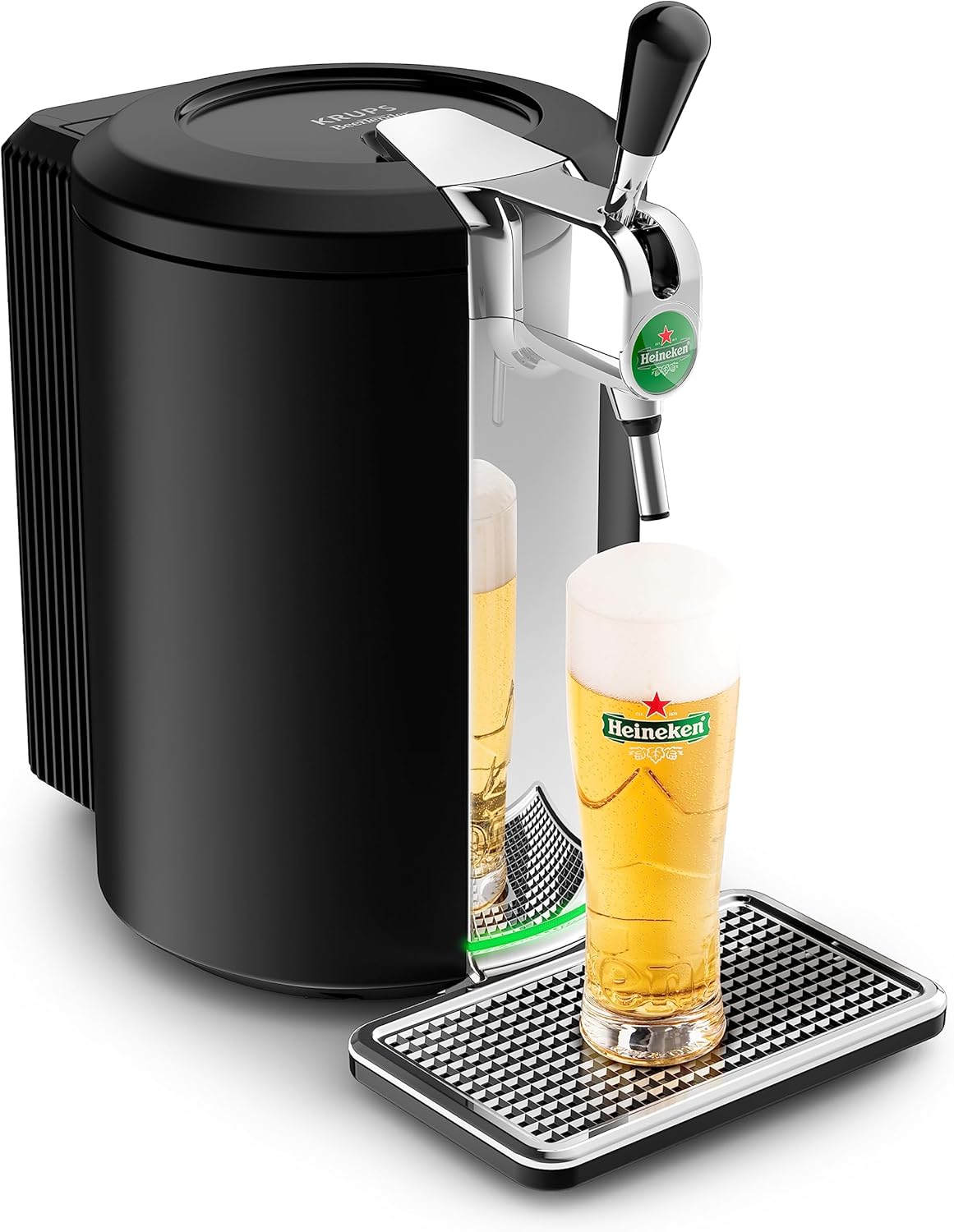Krups Beertender - Macchina per birra a pressione, fusti da 5 l, marca Heineken, indicatore luminoso, temperatura e schiuma perfette, birra fresca, facile installazione, compatta nera VB450E10