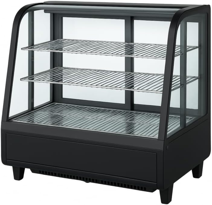 Générique Vetrina refrigerata da appoggio 100 l - nero - 0/+12 °C - Fredda ventilata - Illuminazione a LED - 2 ripiani regolabili - Doppia vetrata
