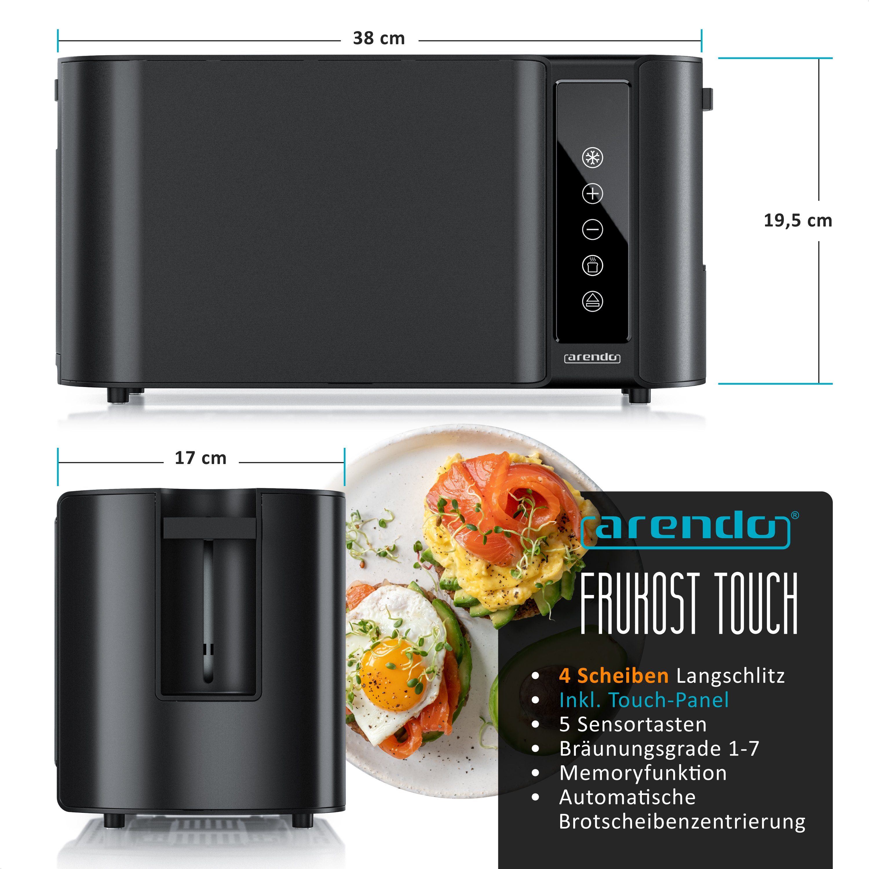 Toaster Wärmeisoliertes Doppelwandgehäuse, Display mit Restzeitanzeige