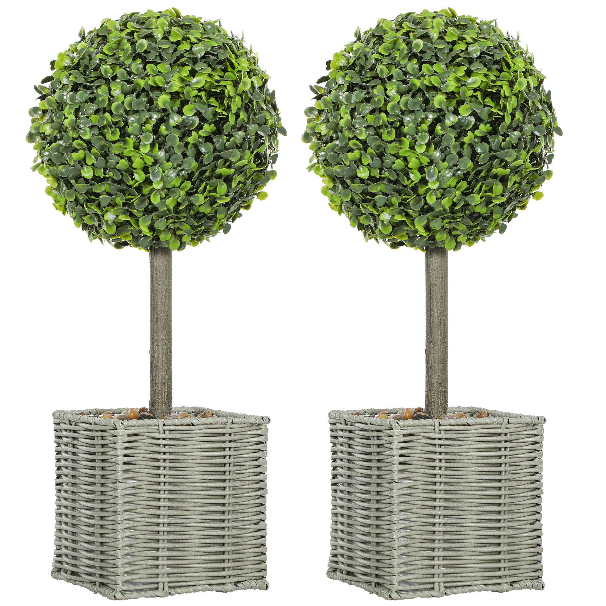 HOMCOM 2er-Set künstliche Pflanzen, UV-beständige Kunstbäume im Topf, für drinnen und draußen geeignet, Kunststoff, Zement, Grün